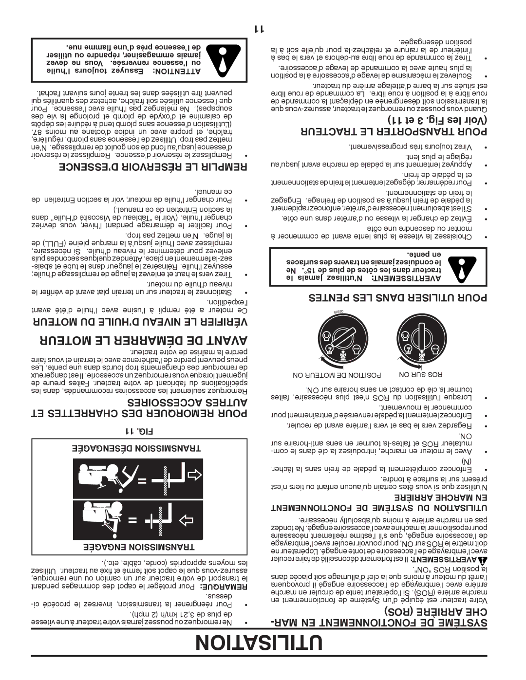 Poulan PB195H46YT manual Moteur LE Démarrer DE Avant, 11 et 3 .Fig les Voir, MAR EN Fonctionnement DE Système 