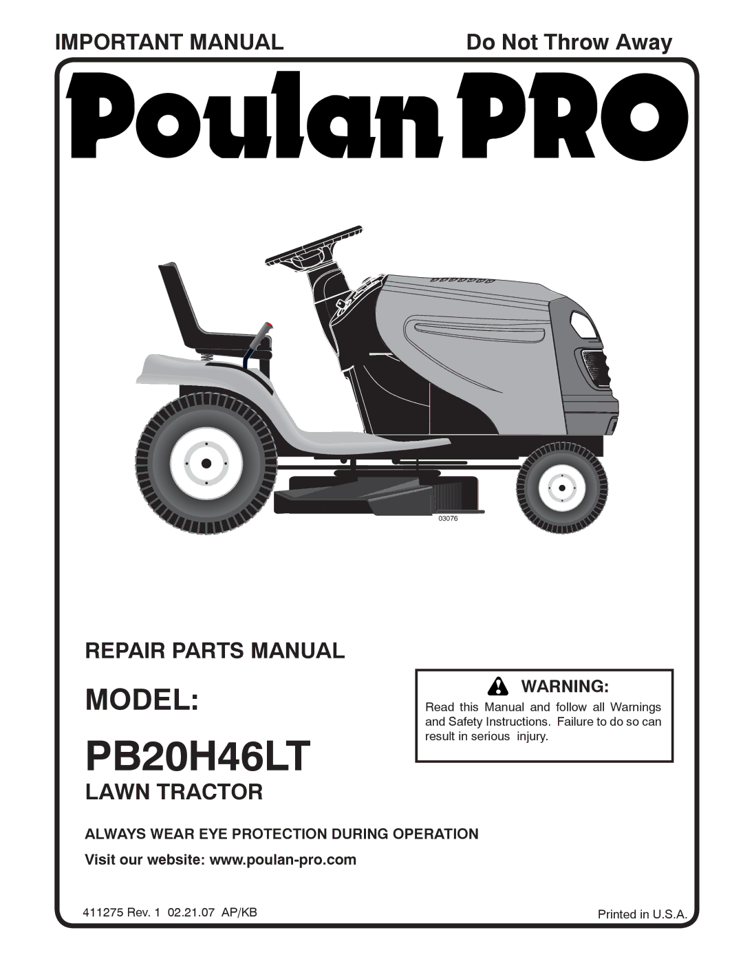 Poulan PB20H46LT manual 