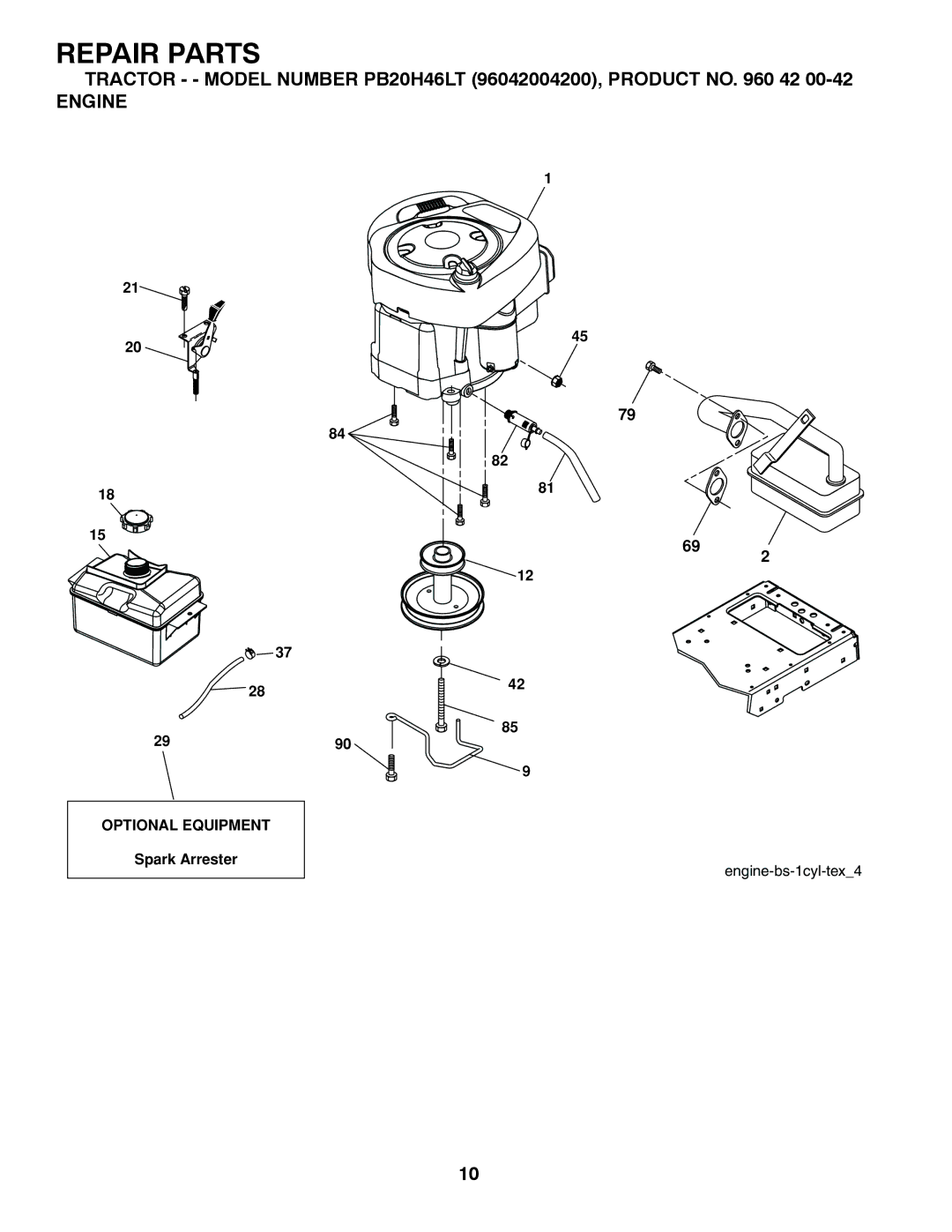 Poulan PB20H46LT manual Engine 