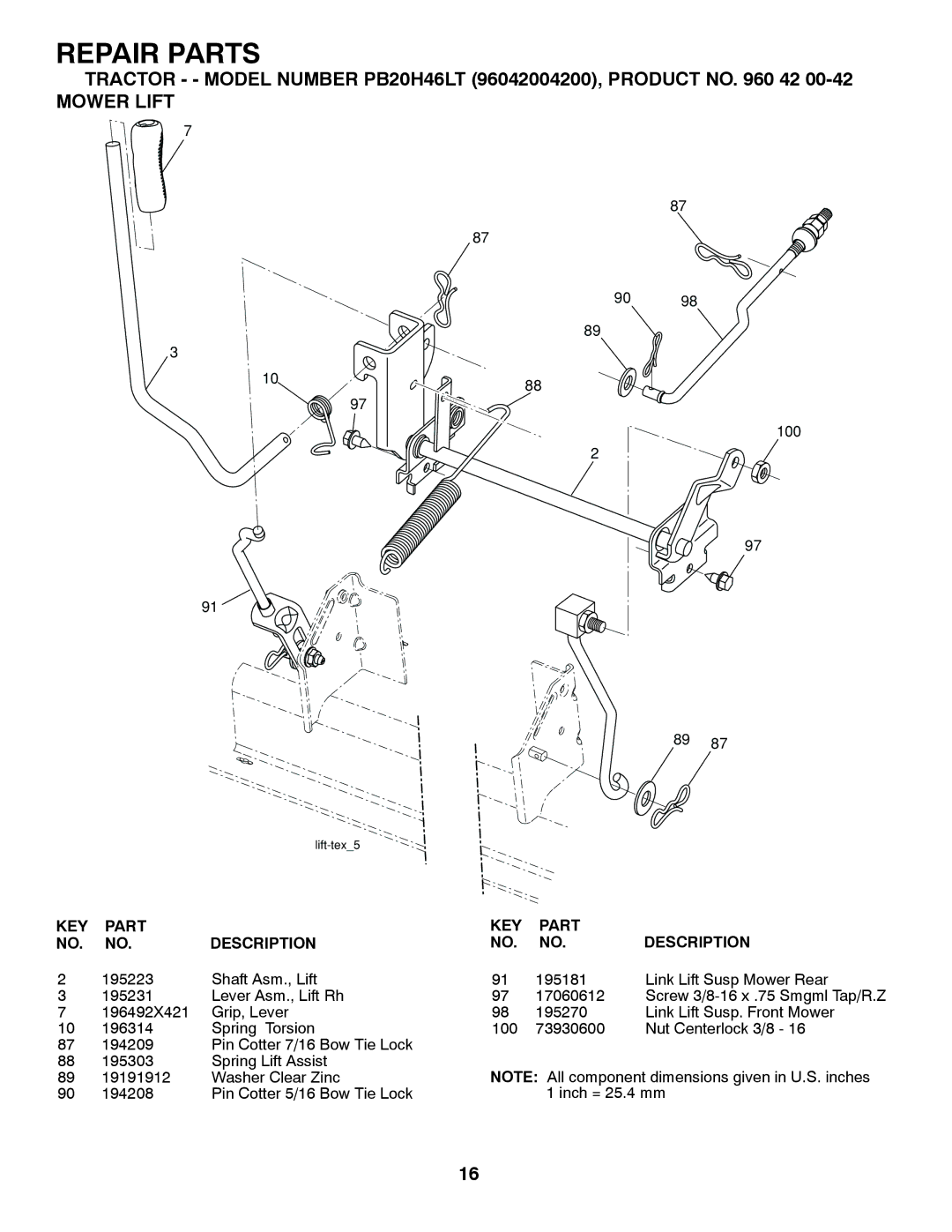 Poulan PB20H46LT manual Mower Lift 