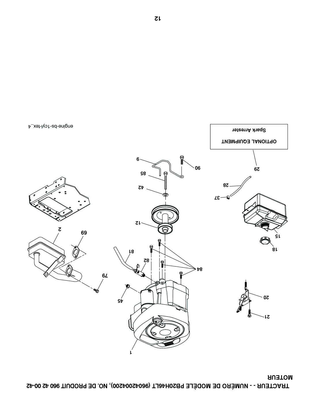 Poulan PB20H46LT manual Arrester Spark Equipment Optional 