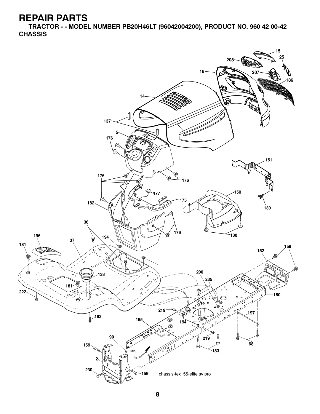 Poulan PB20H46LT manual Chassis 