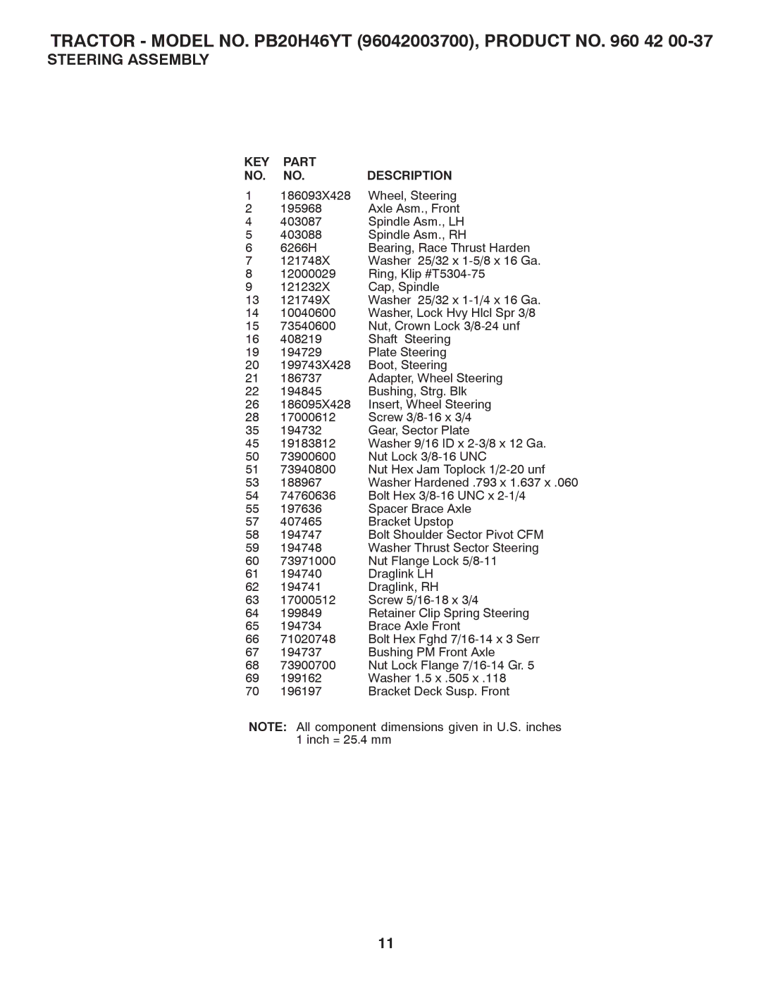 Poulan manual Tractor Model NO. PB20H46YT 96042003700, Product no 42 