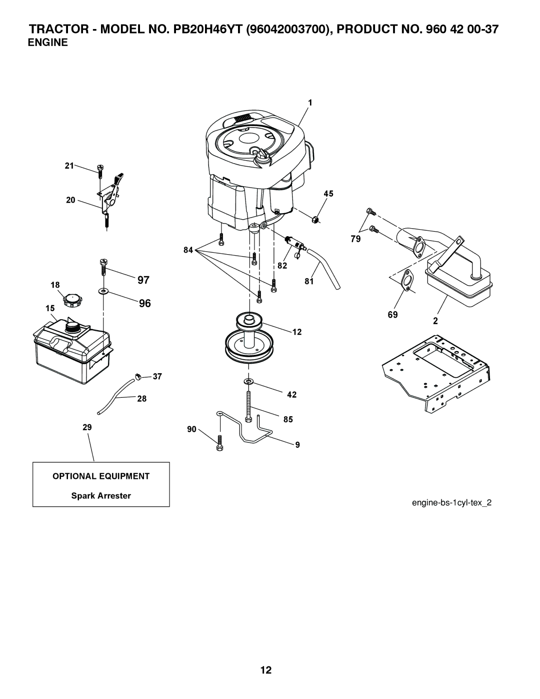 Poulan PB20H46YT manual Engine 