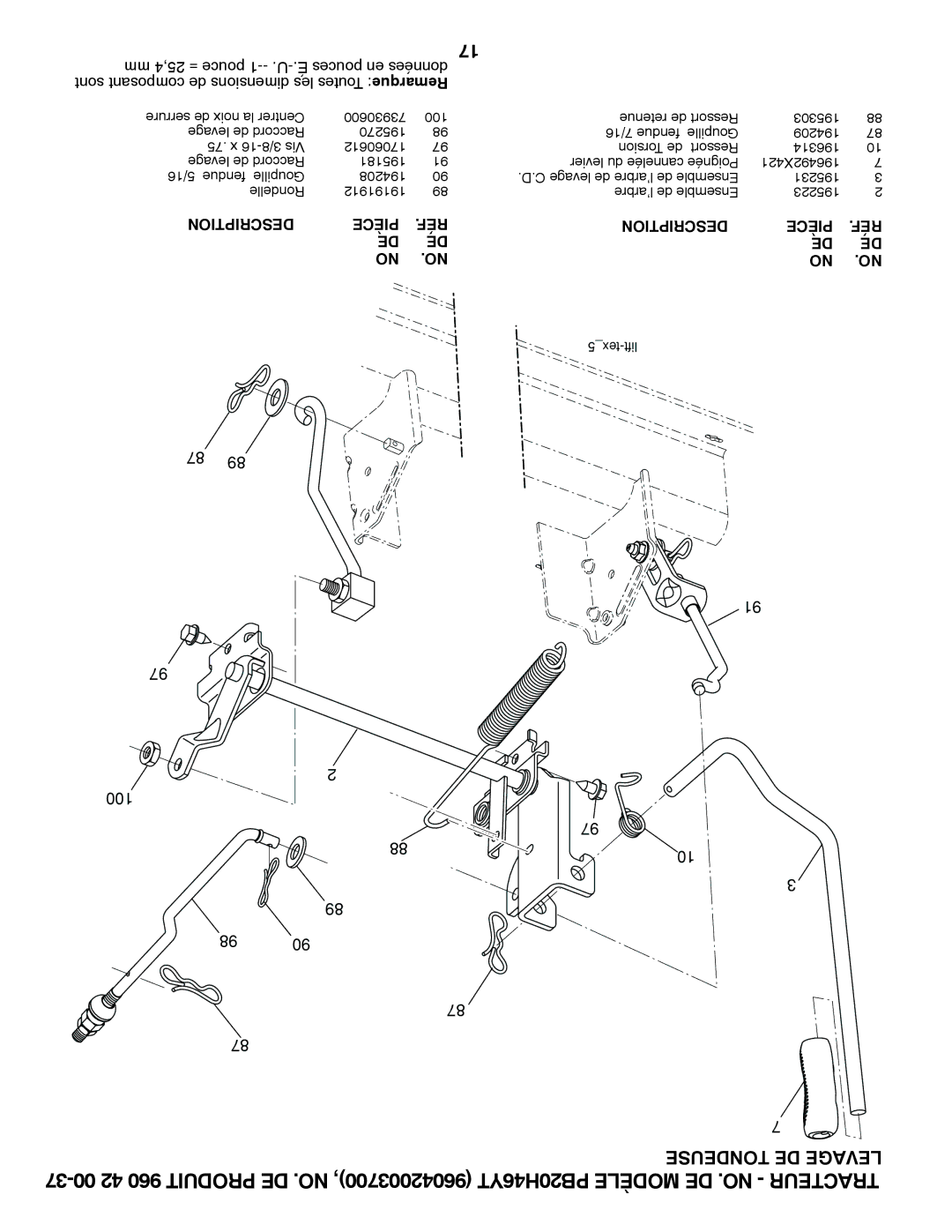 Poulan PB20H46YT manual Tondeuse DE Levage 