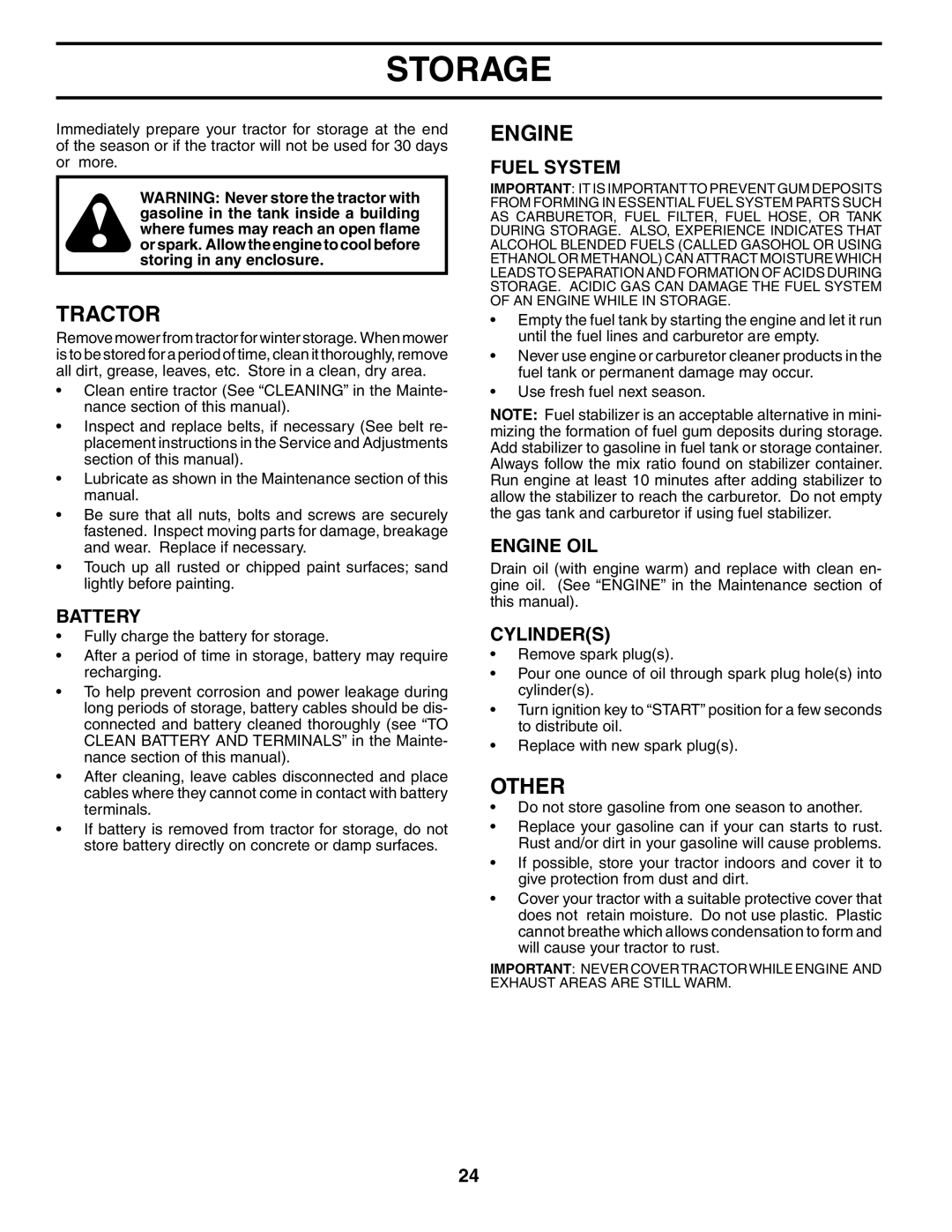 Poulan PB22H42YT manual Storage, Other, Fuel System, Engine OIL, Cylinders 