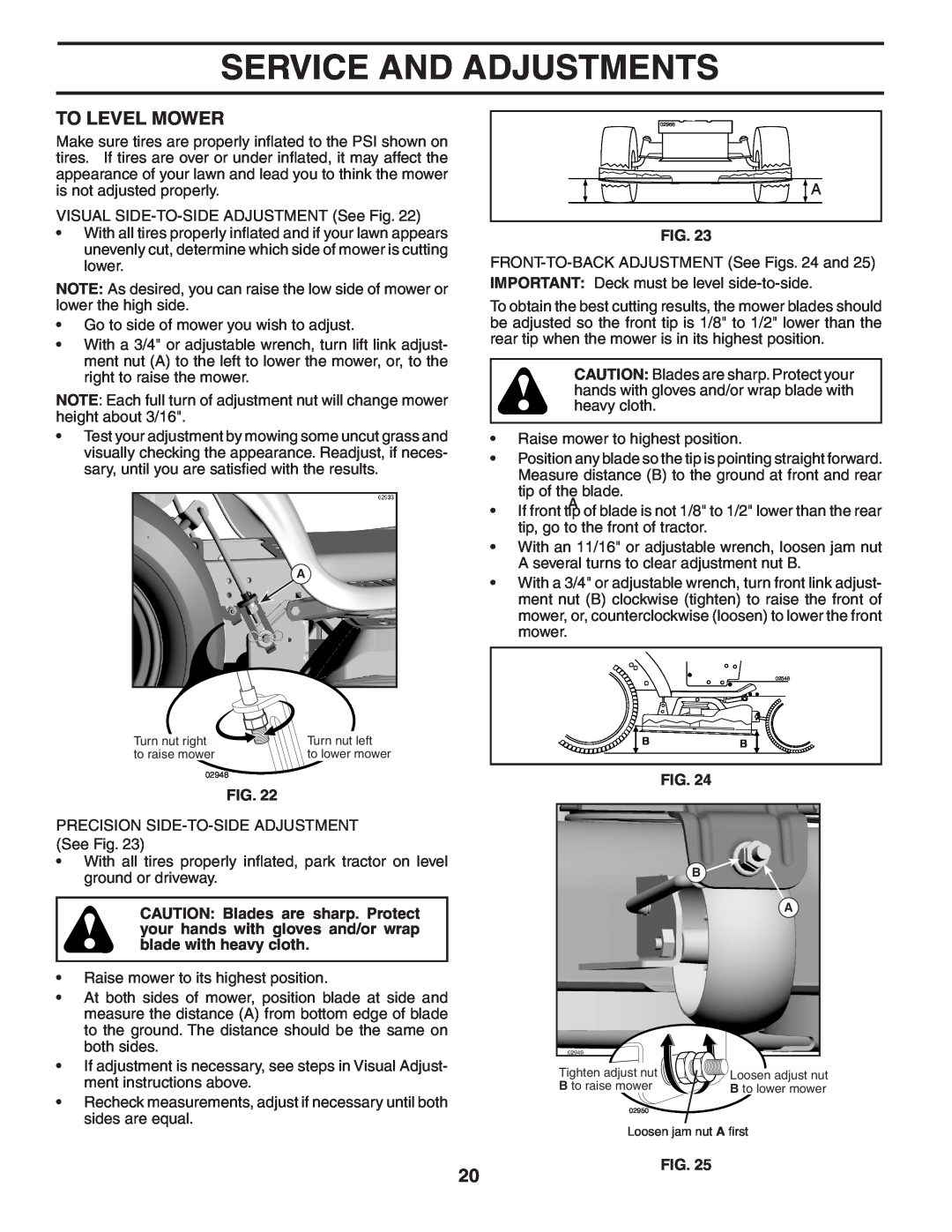 Poulan PB22H42YT manual To Level Mower, Service And Adjustments 