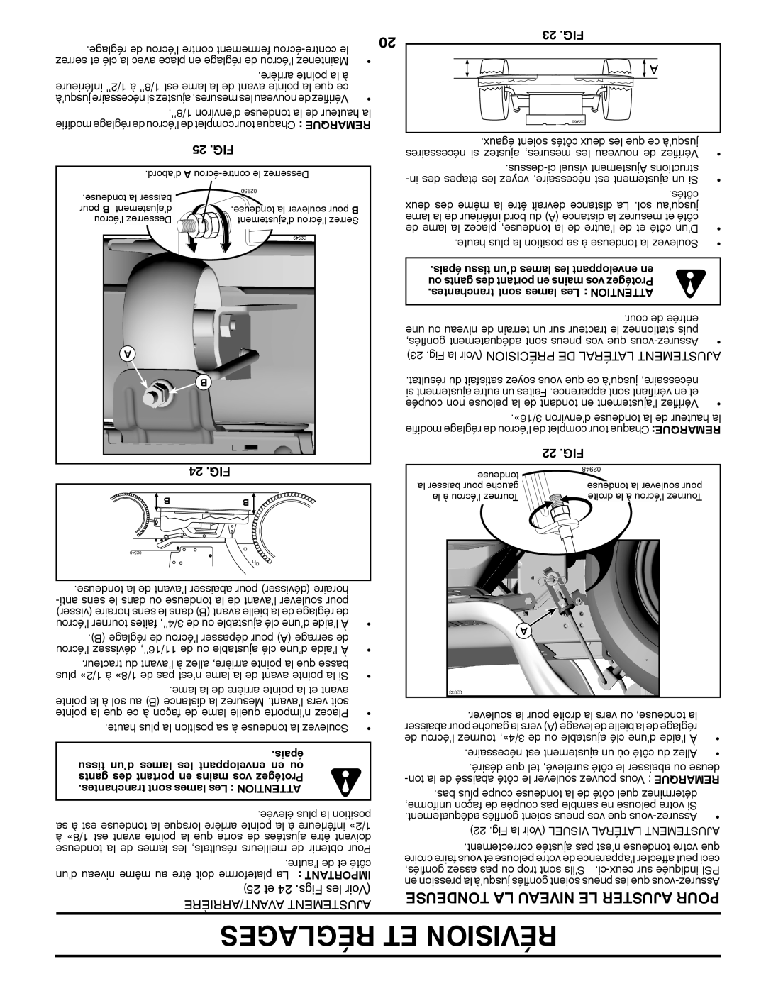 Poulan PB22H46YT manual Tondeuse LA Niveau LE Ajuster Pour, 25 .FIG, 24 .FIG, 23 .FIG, 22 .FIG 