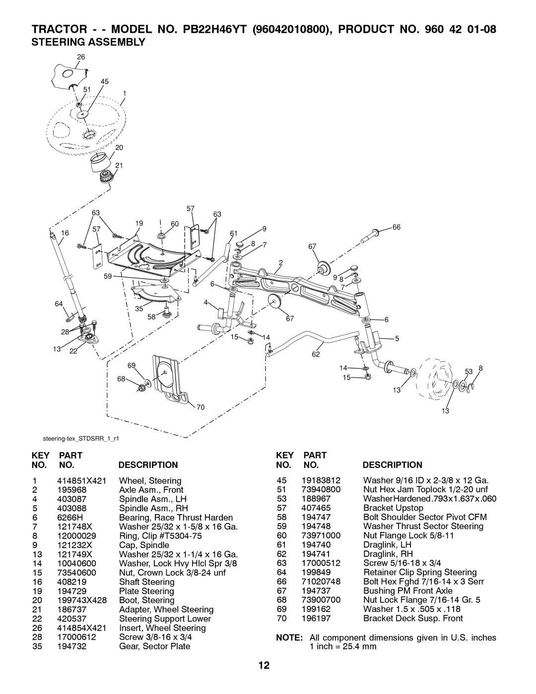 Poulan PB22H46YT manual Steering Assembly 