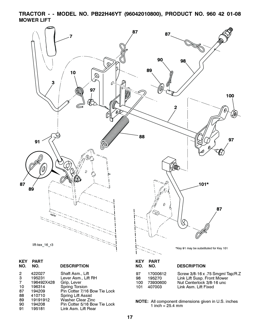 Poulan PB22H46YT manual Mower Lift, 8787 100 101 