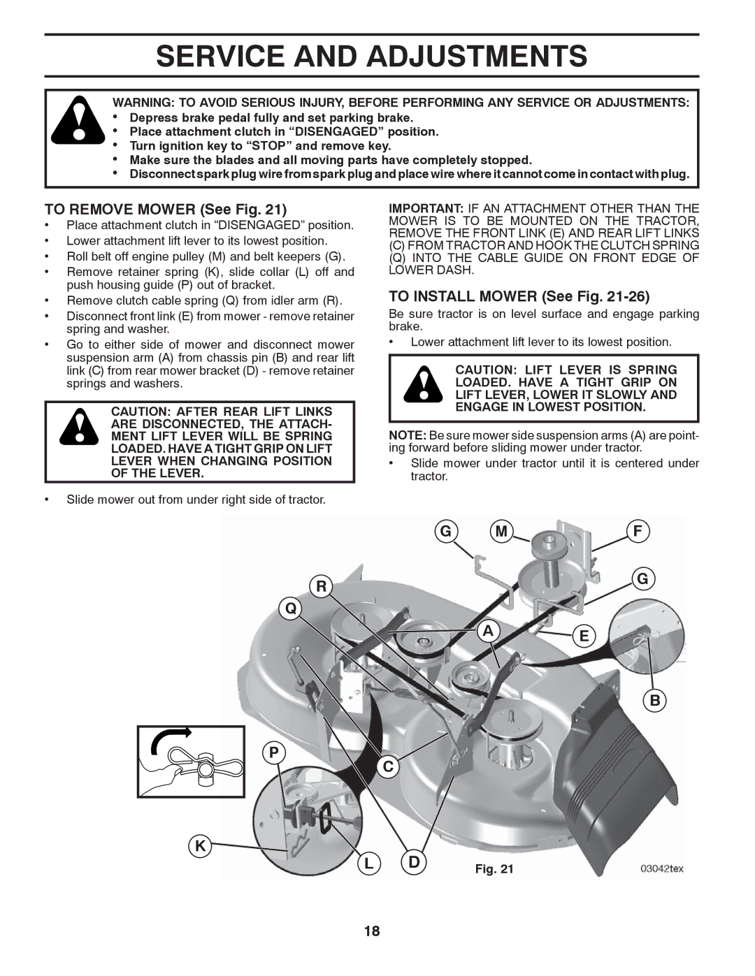 Poulan PB22H46YT warranty To Remove Mower See Fig, To Install Mower See Fig 