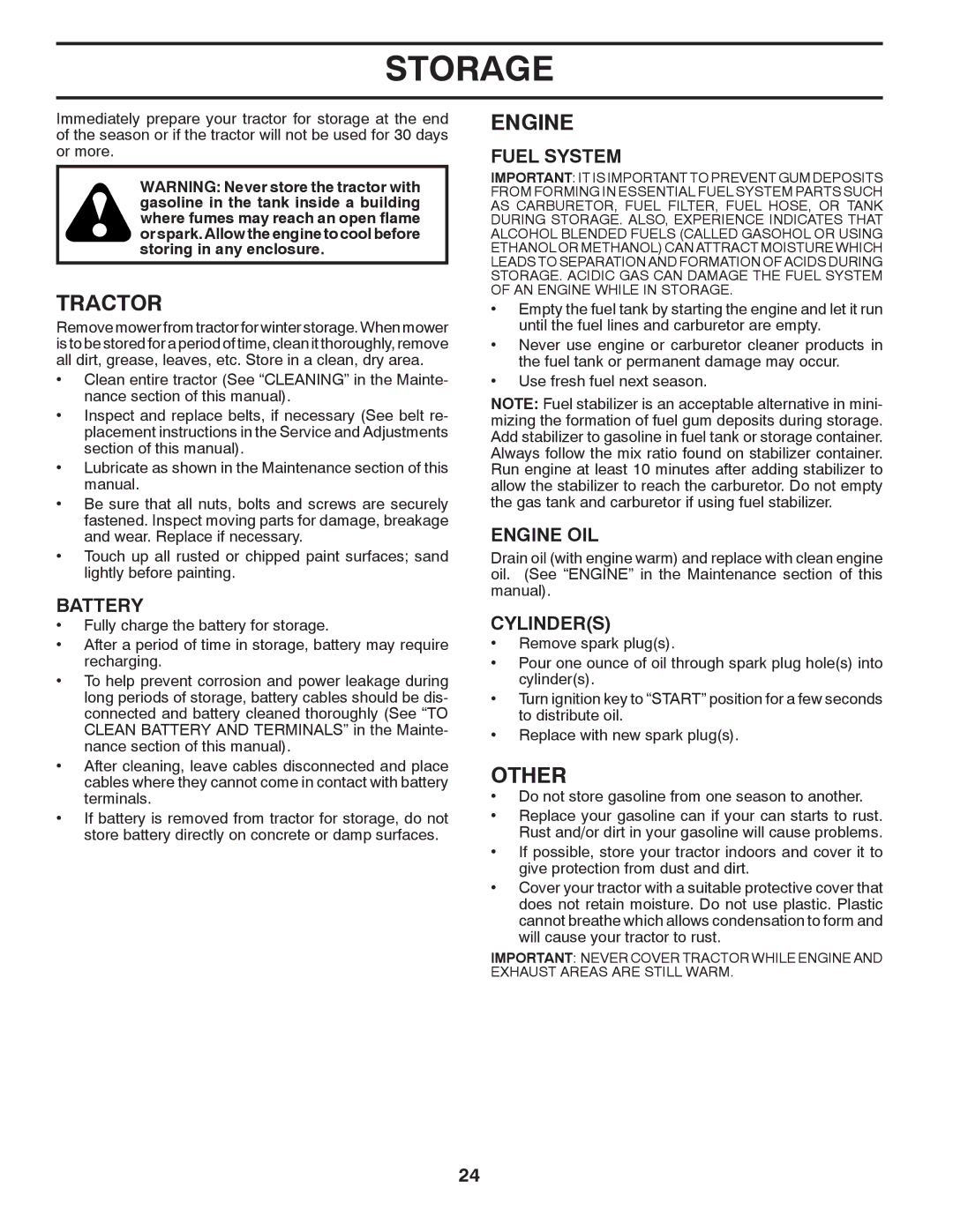 Poulan PB22H46YT warranty Storage, Other, Fuel System, Engine OIL, Cylinders 