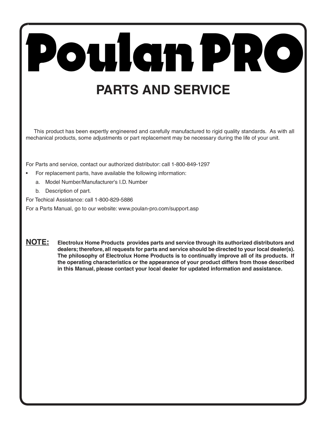 Poulan PB22H48YT manual Parts and Service 