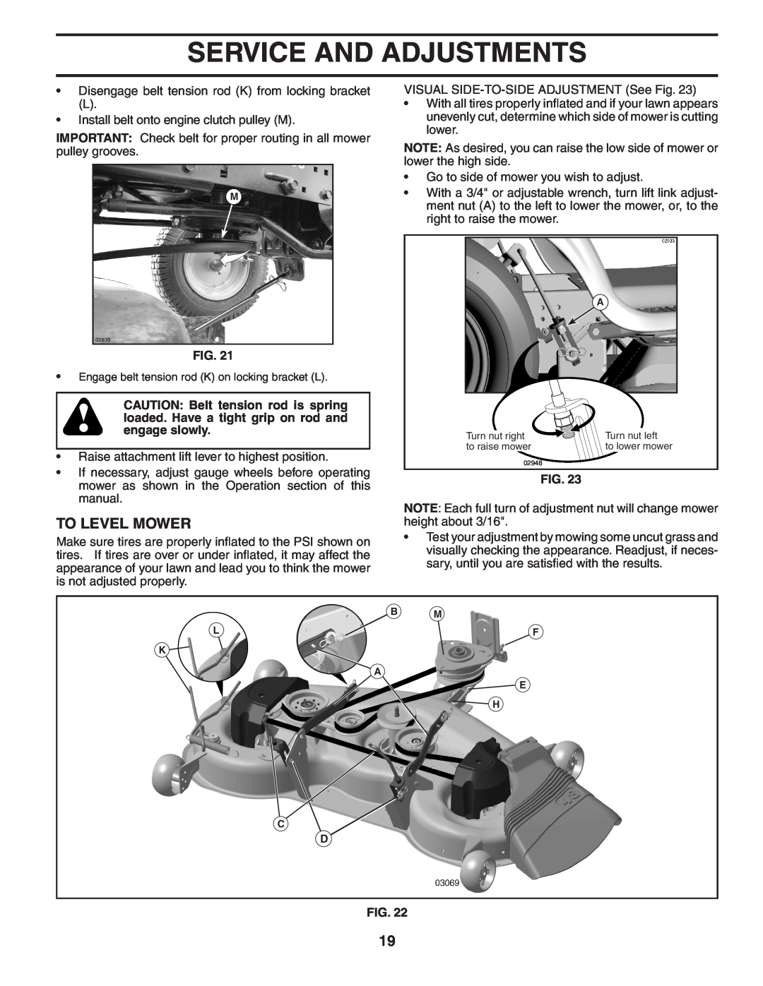 Poulan PB22H48YT manual To Level Mower, Service And Adjustments 