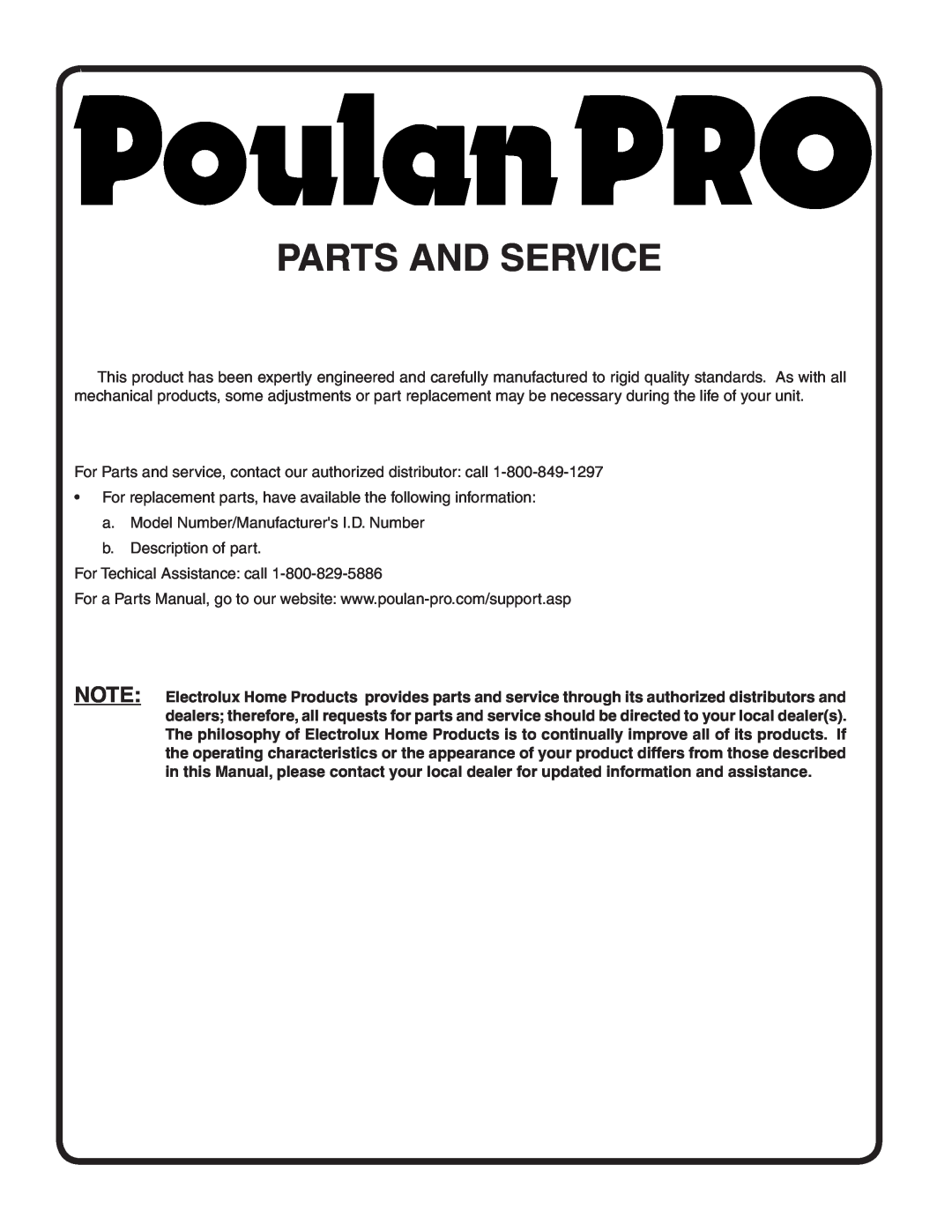 Poulan PB22H48YT manual Parts And Service 