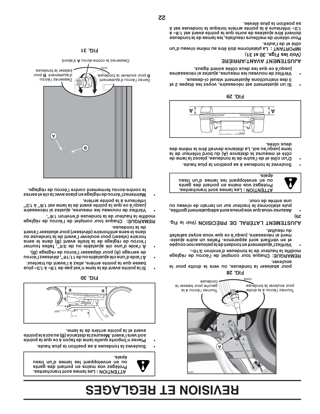 Poulan PB22H54BF manual AVANT/ARRIÈRE Ajustement 