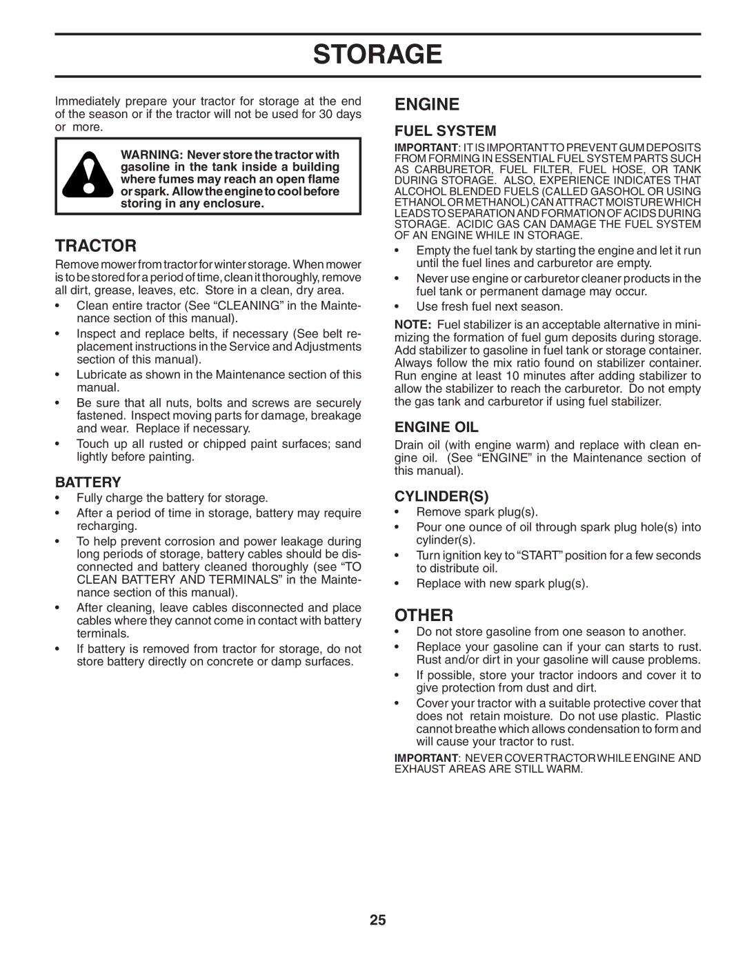 Poulan PB22H54YT manual Storage, Other, Fuel System, Engine OIL, Cylinders 