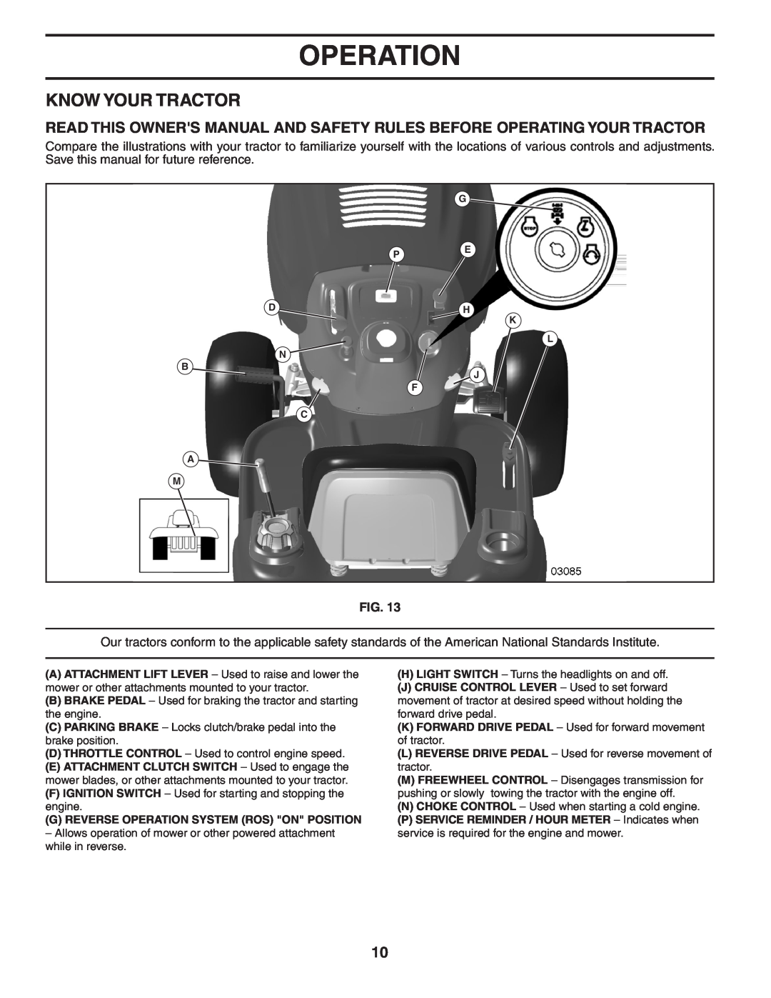 Poulan PB22H54YT manual Know Your Tractor, G Reverse Operation System Ros On Position 
