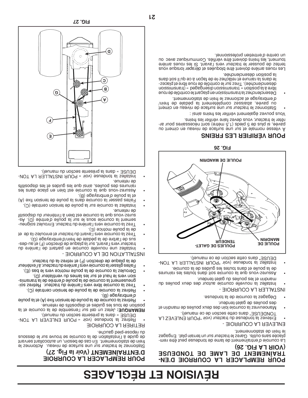 Poulan PB22TH42YT manual Réglages ET Révision, Fig la Voir D’ENTRAÎNEMENT Courroie LA Remplacer Pour, FIG LA Voir 