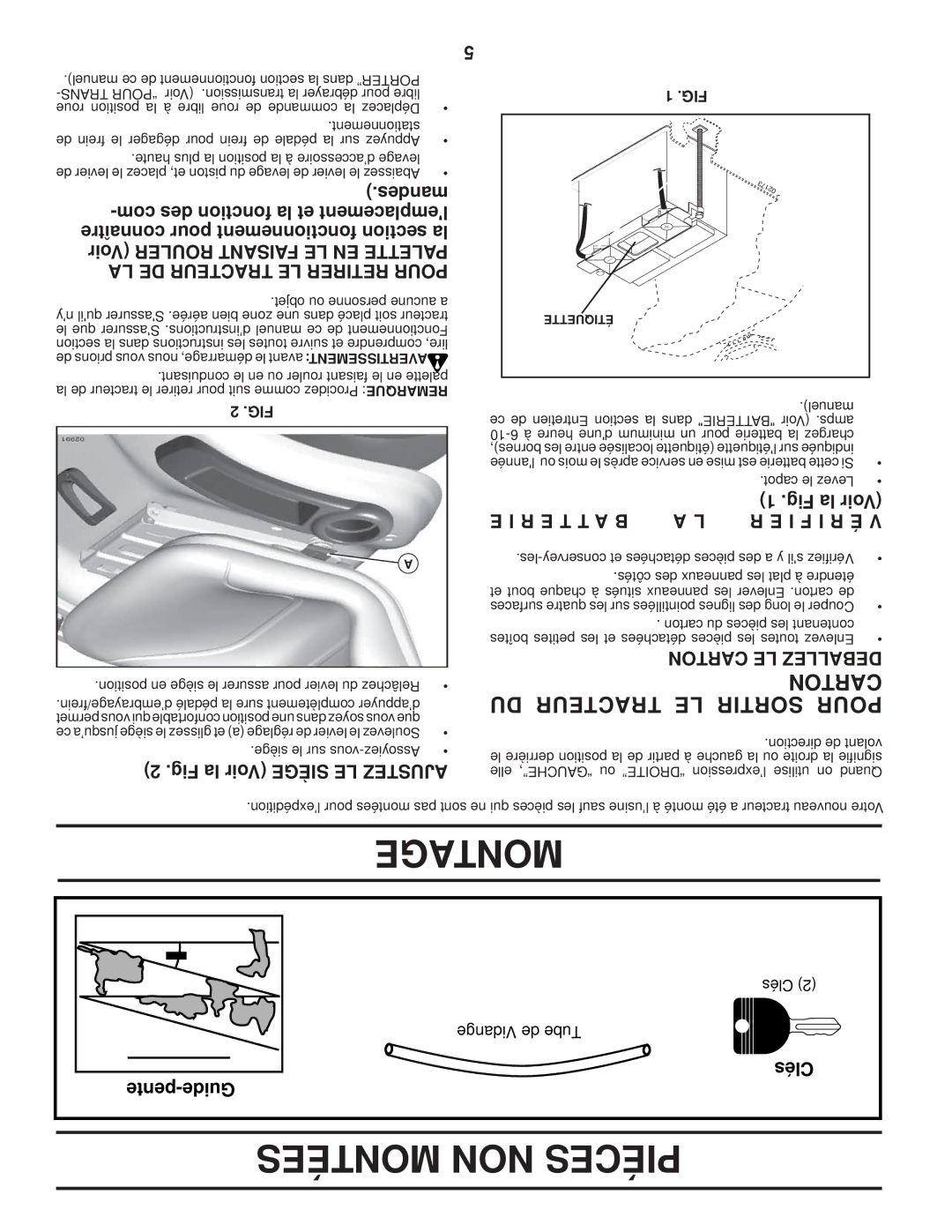 Poulan PB22TH42YT manual Montées NON Piéces, Toncar DU Tracteur LE Sortir Pour, R E T T a B I F I R É 