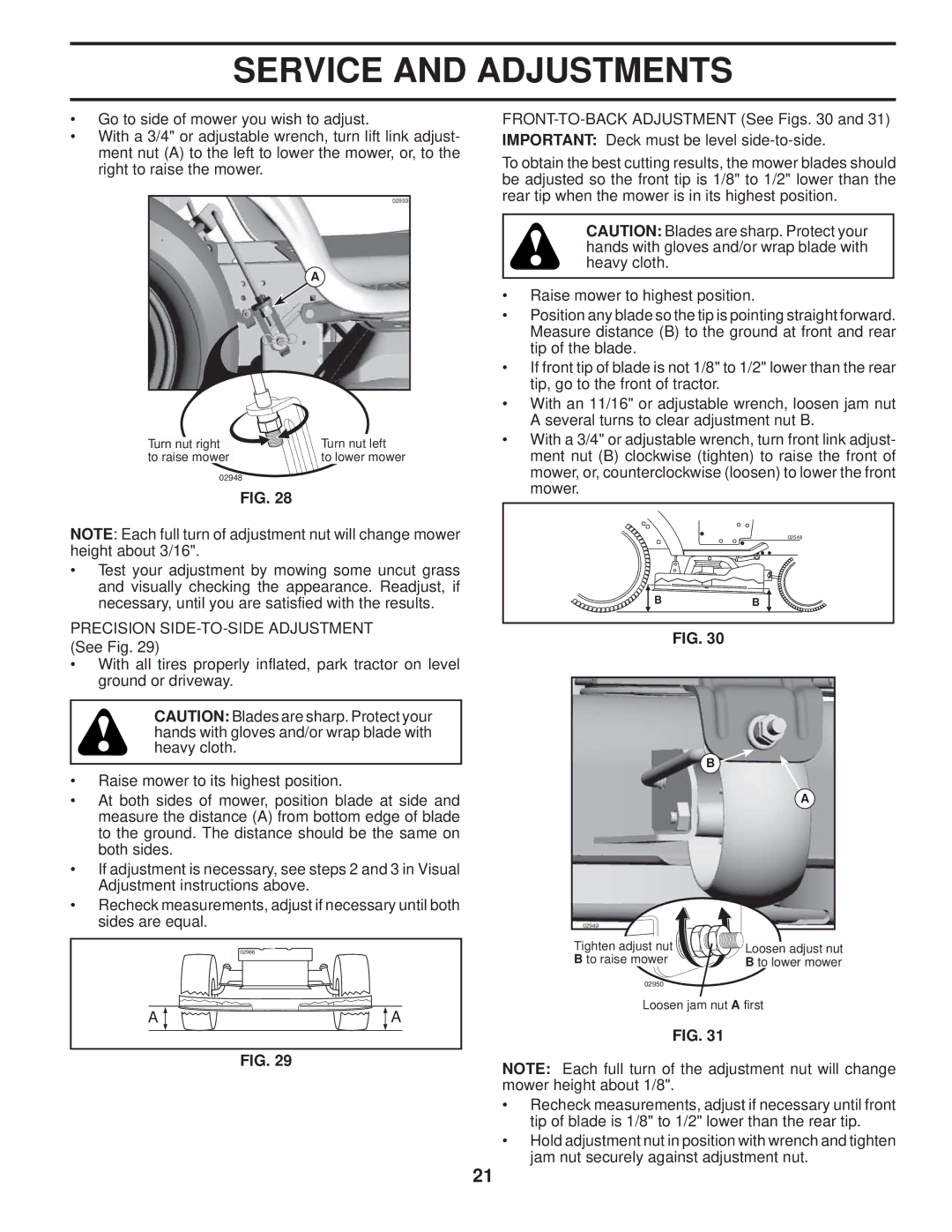 Poulan PB24H54YT manual Turn nut right Turn nut left To raise mower 