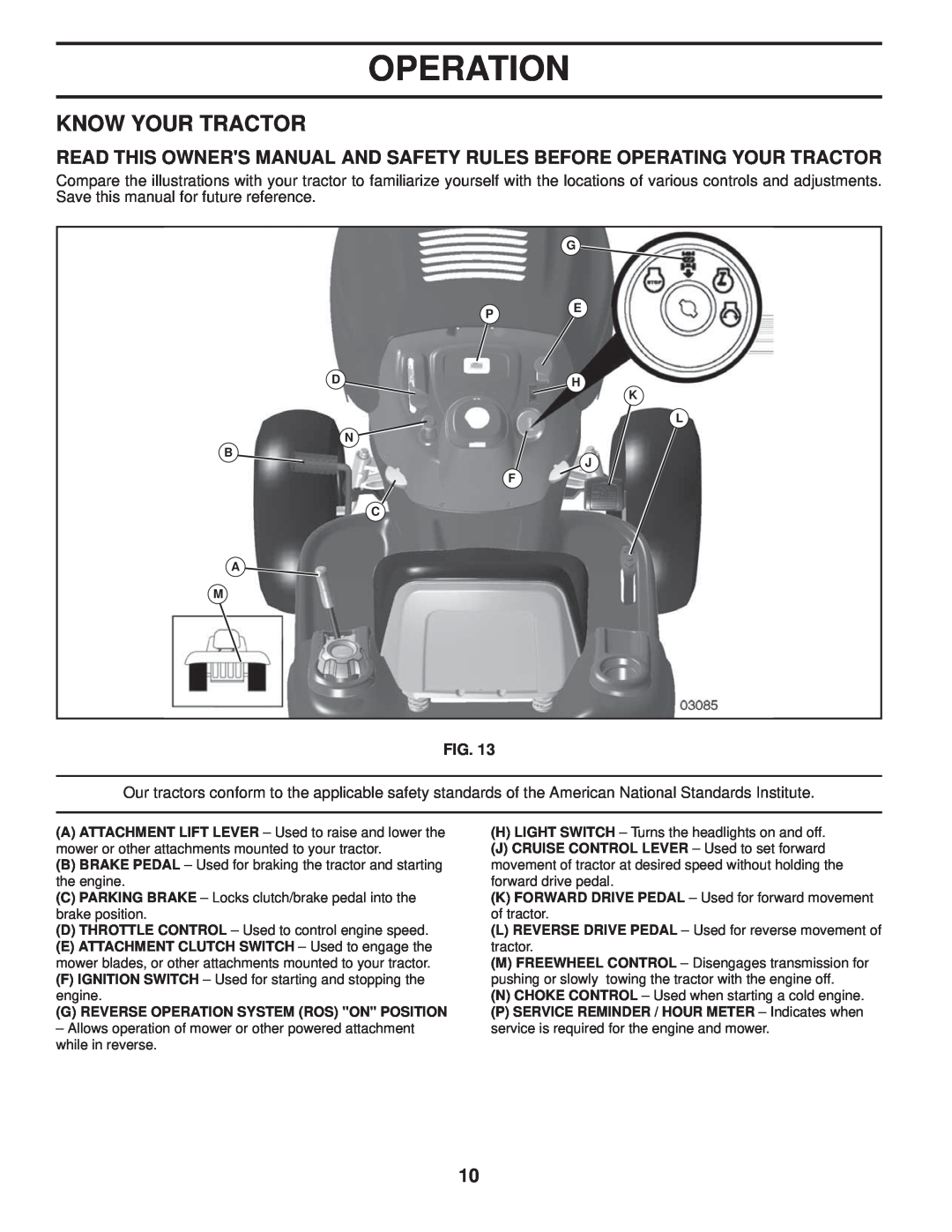 Poulan PB24H54YT manual Know Your Tractor, G Reverse Operation System Ros On Position 