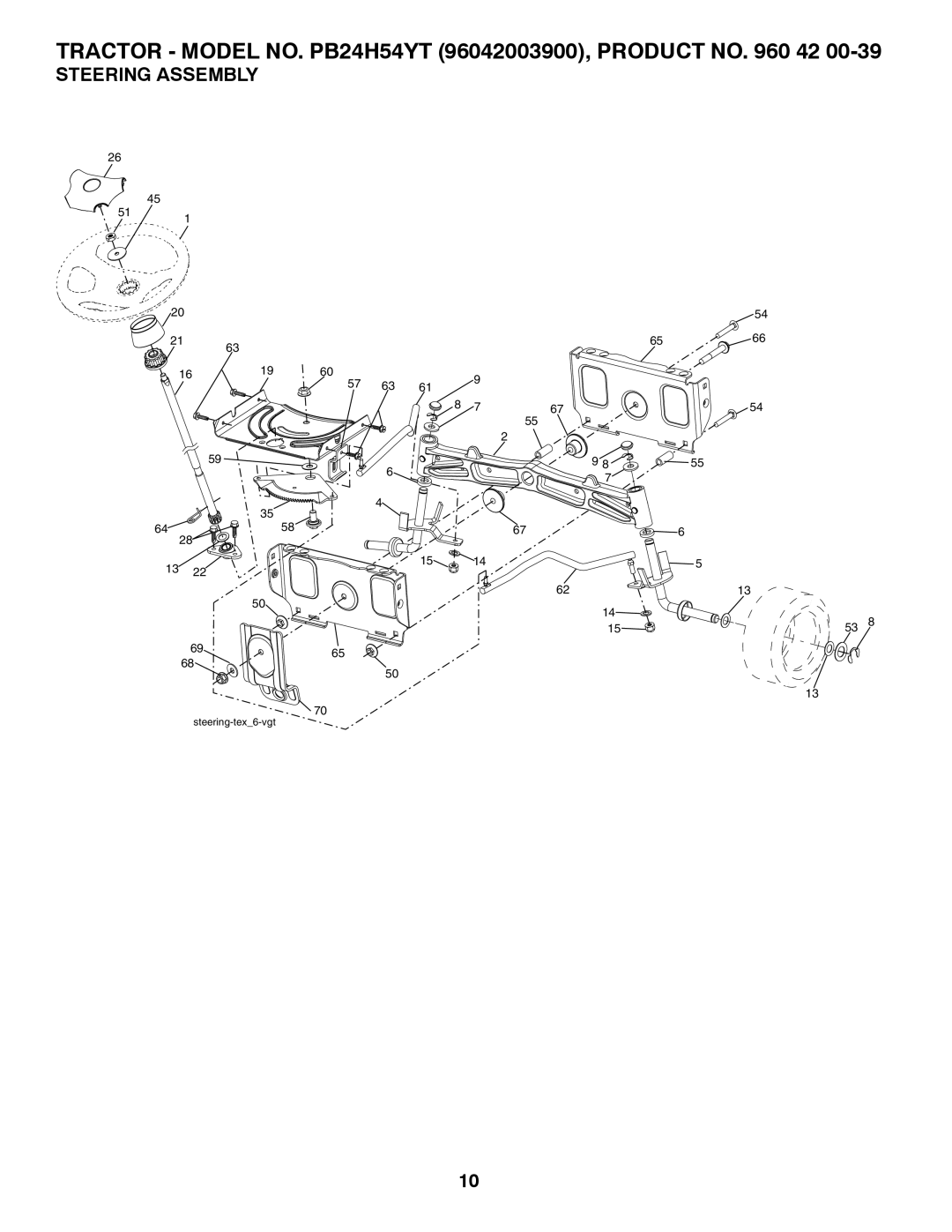 Poulan PB24TH54YT manual Steering Assembly 