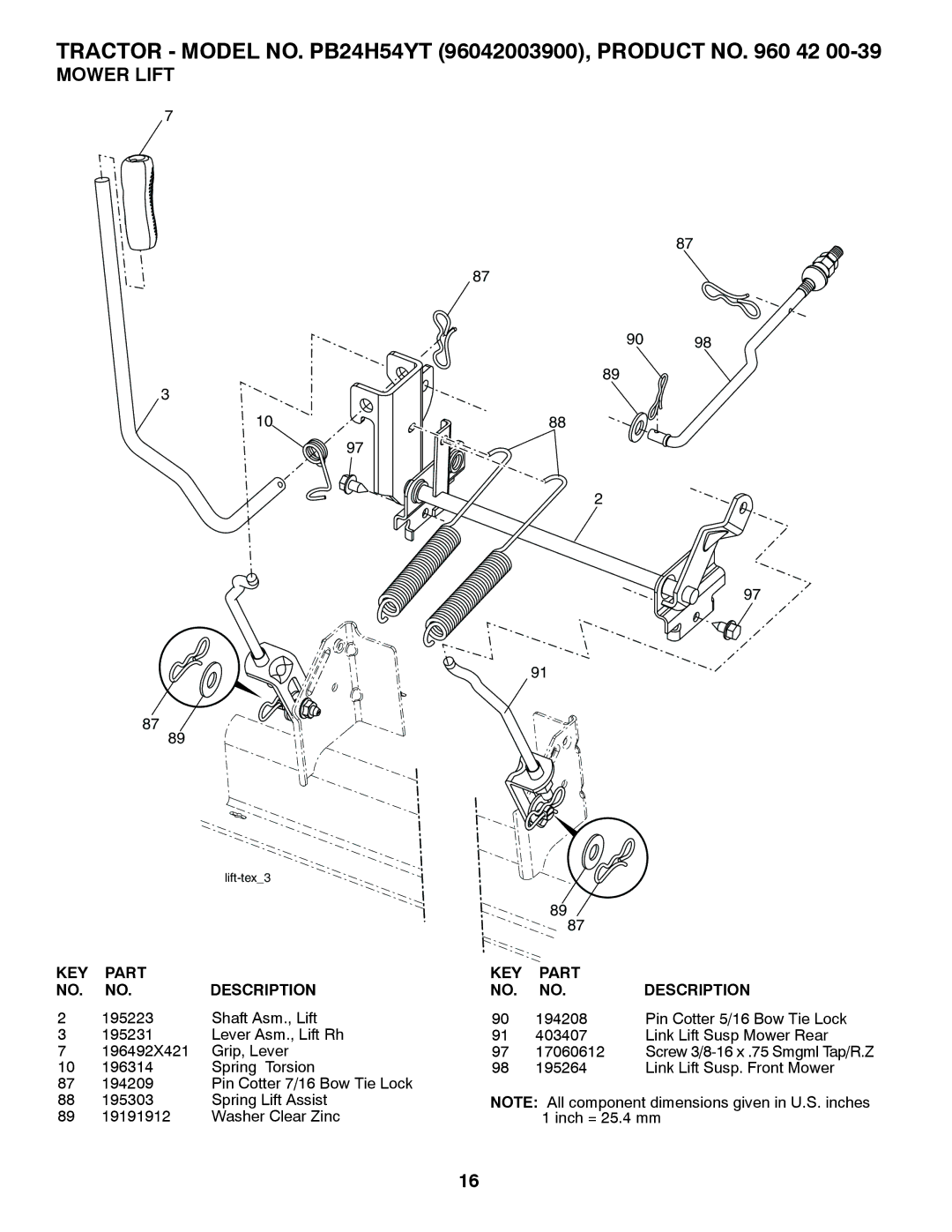 Poulan PB24TH54YT manual Mower Lift 