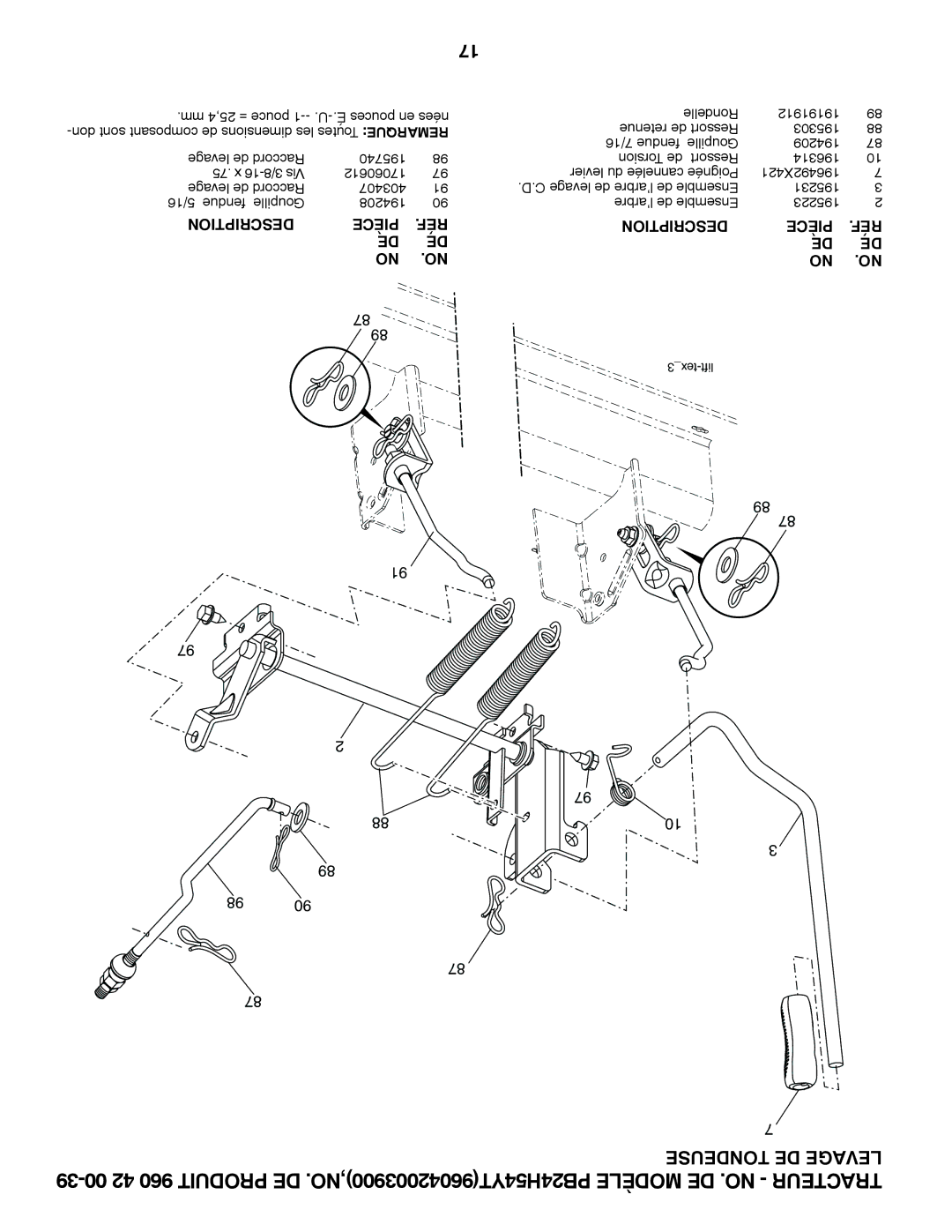 Poulan PB24TH54YT manual Tondeuse DE Levage, Description Pièce RÉF 