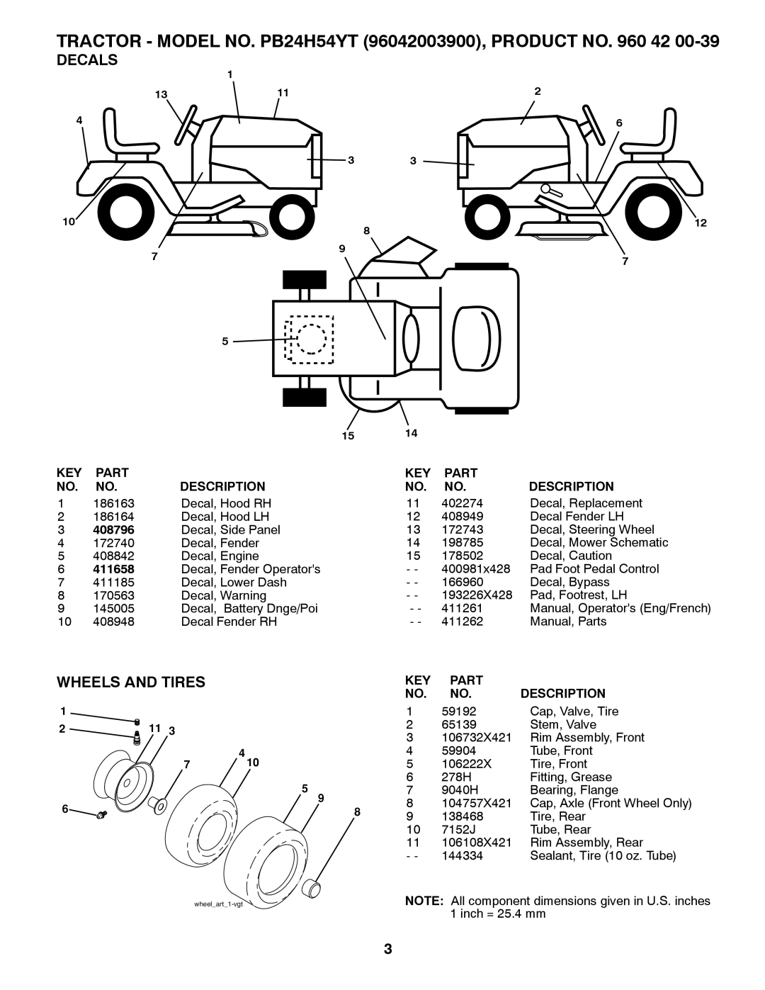 Poulan PB24TH54YT manual Decals, Wheels and Tires 