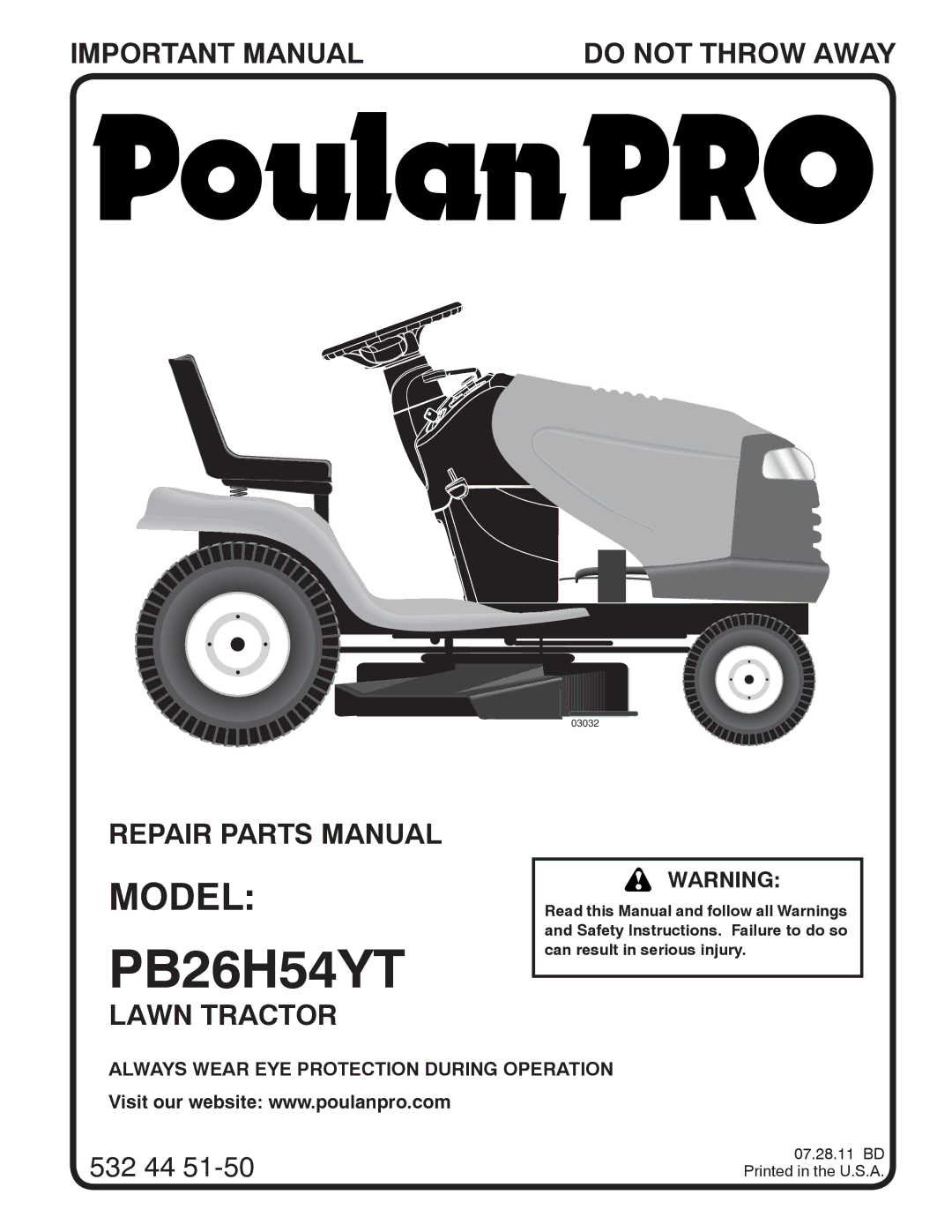 Poulan PB26H5YT manual PB26H54YT 