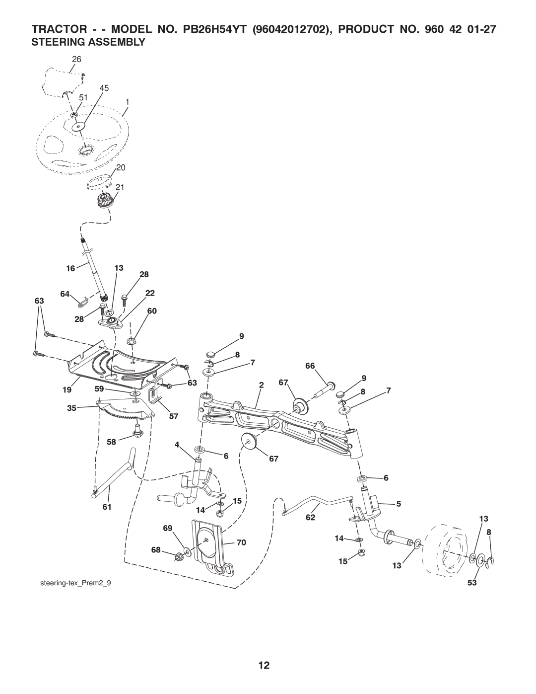 Poulan PB26H5YT manual Steering Assembly 