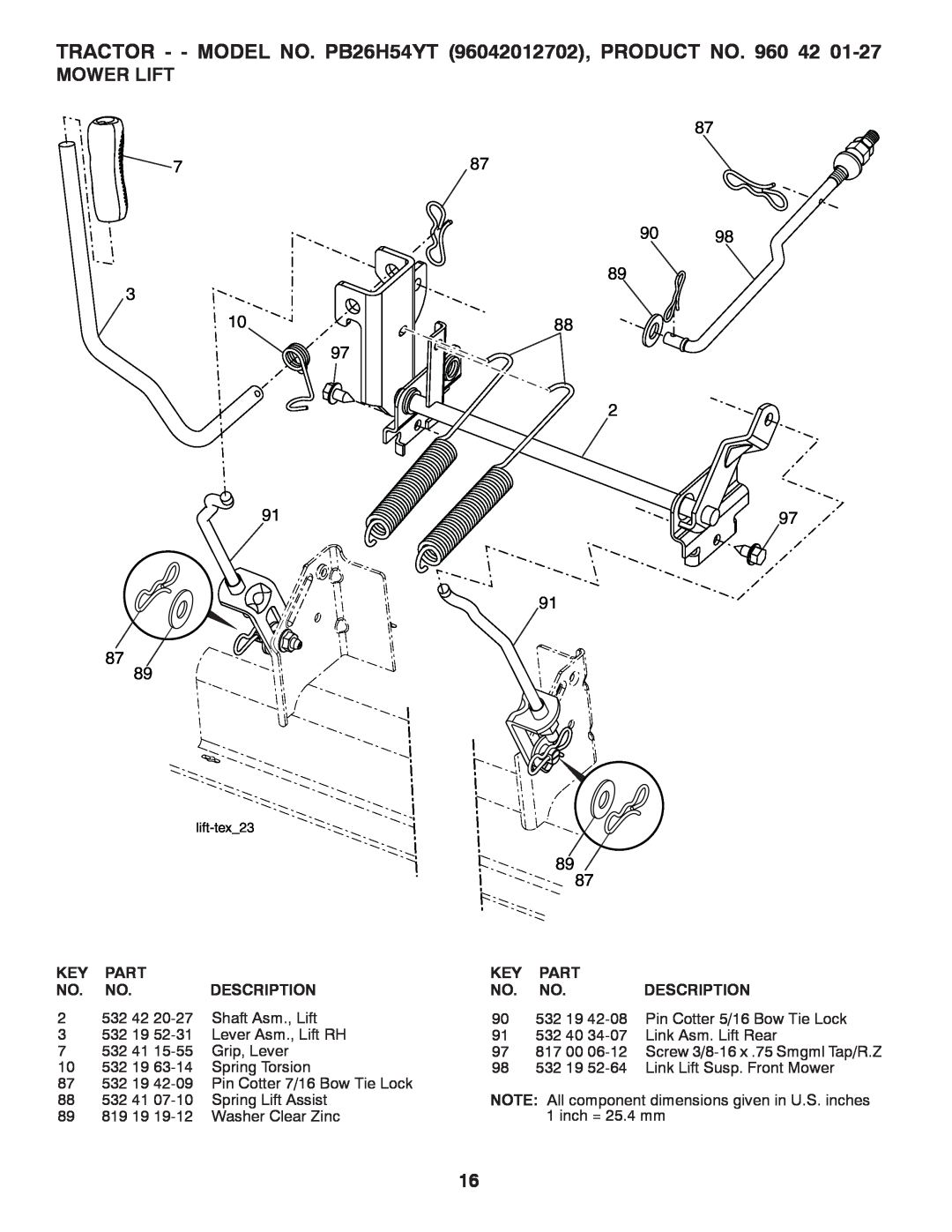 Poulan PB26H5YT manual Mower Lift 