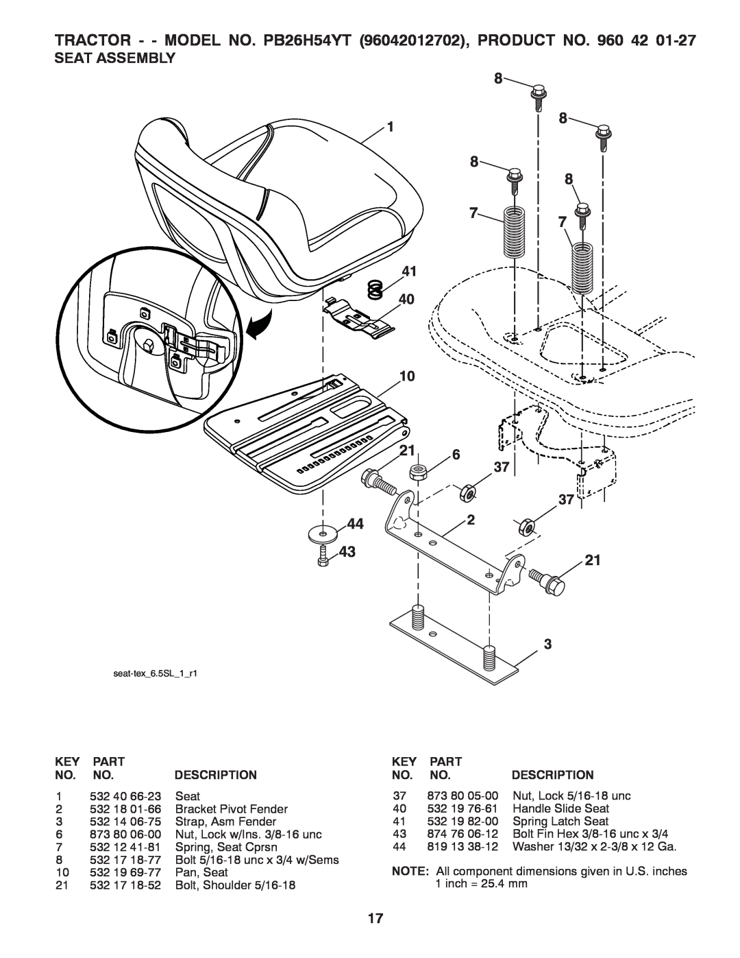 Poulan PB26H5YT manual Seat Assembly, 41 40 