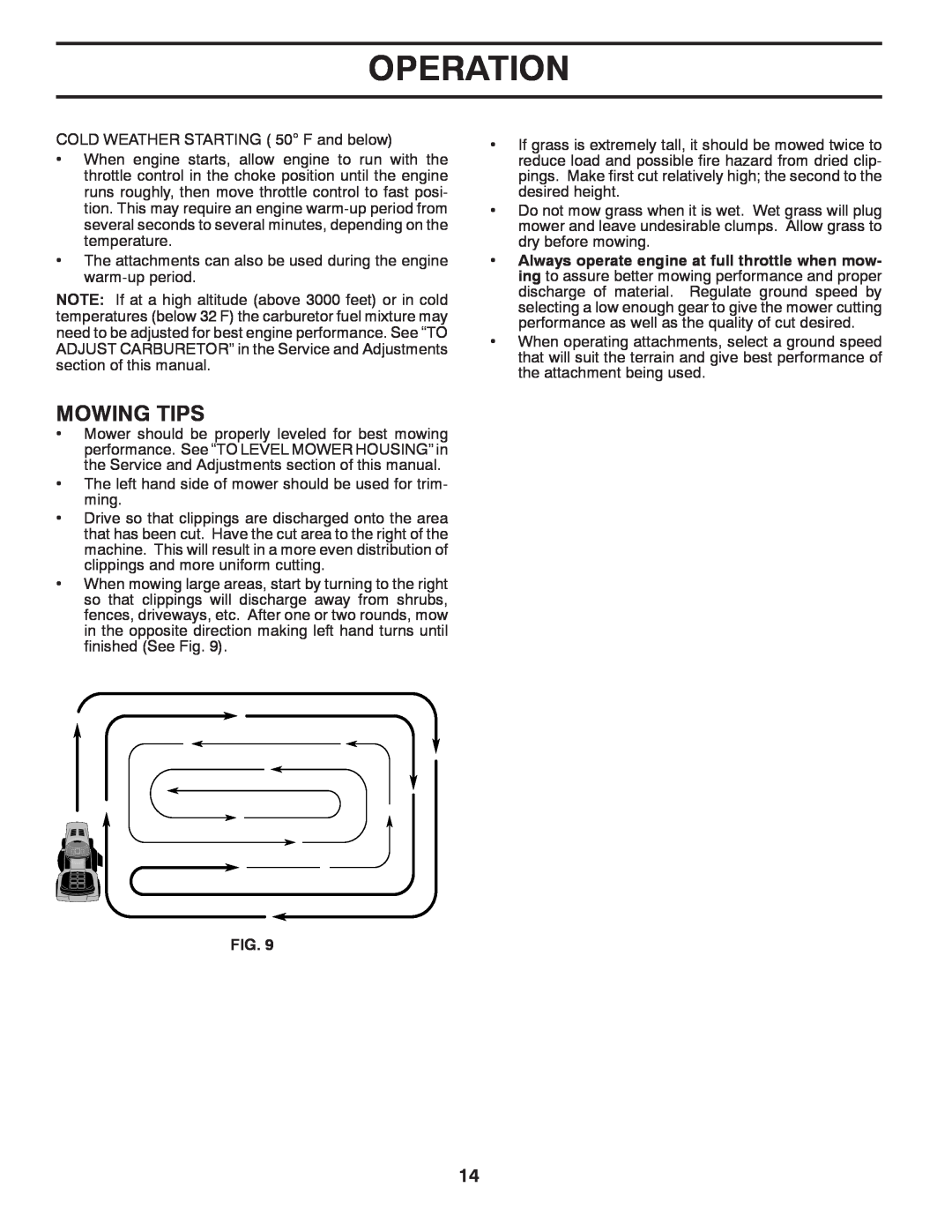 Poulan PBA19542LT manual Mowing Tips, Operation 