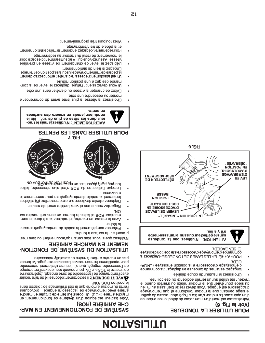 Poulan PBA19542LT manual Pentes Les Dans Utiliser Pour, Fonctionde Système Du Utilisation, Maren Fonctionnement De Système 