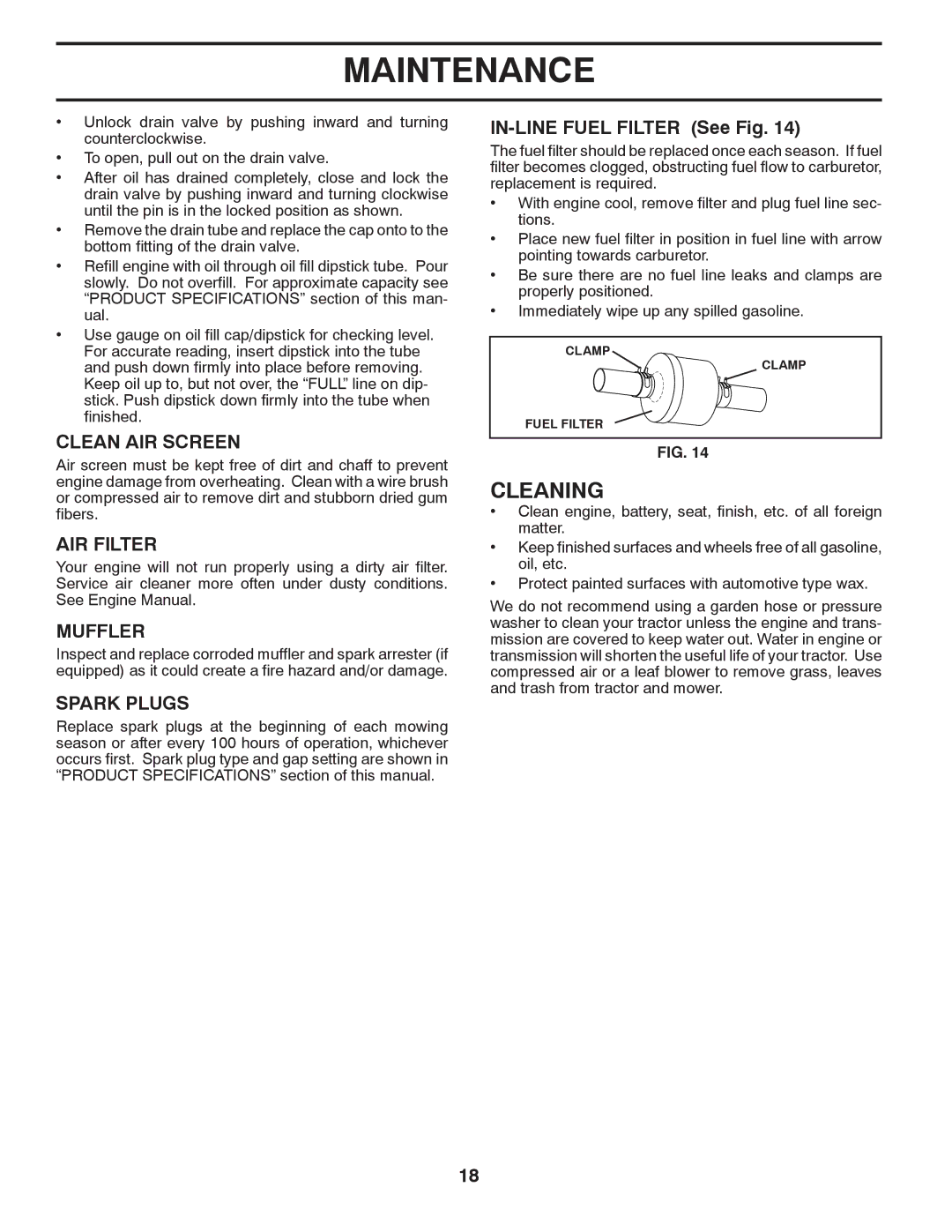 Poulan PBA19542LTX manual Cleaning, Clean AIR Screen, AIR Filter, Muffler, Spark Plugs 