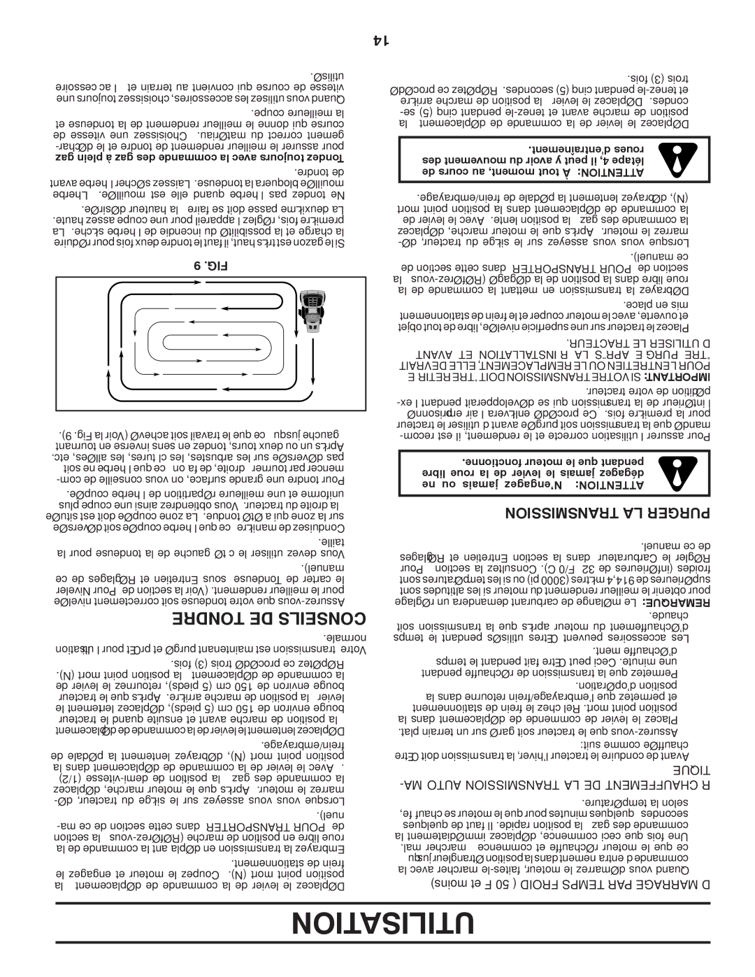 Poulan PBA195H42LT Utilisation, Tondre DE Conseils, Transmission LA Purger, Queti, Maauto Transmission LA DE Réchauffement 