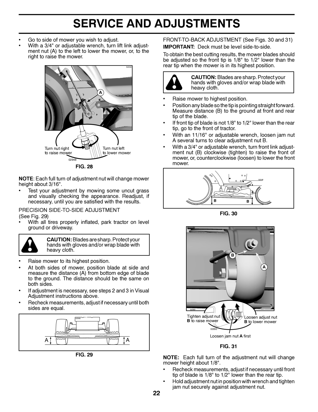 Poulan PBGT26H54 manual Turn nut right Turn nut left To raise mower 