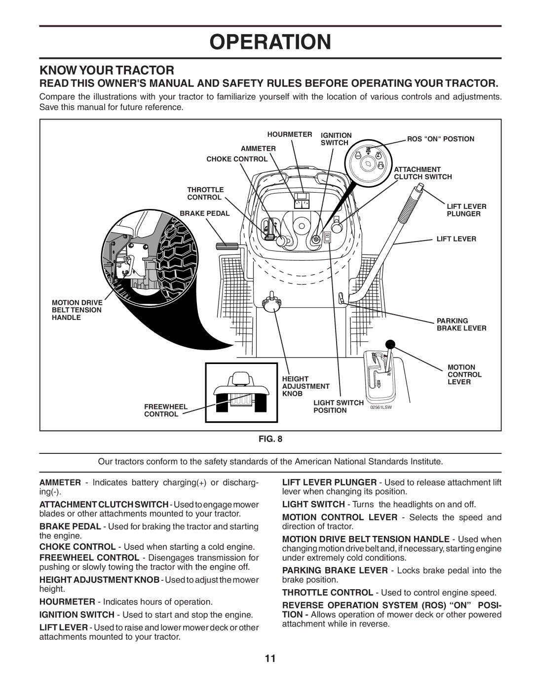 Poulan PBGT27H54 manual Know Your Tractor, Height Adjustment Knob Used to adjust the mower height 