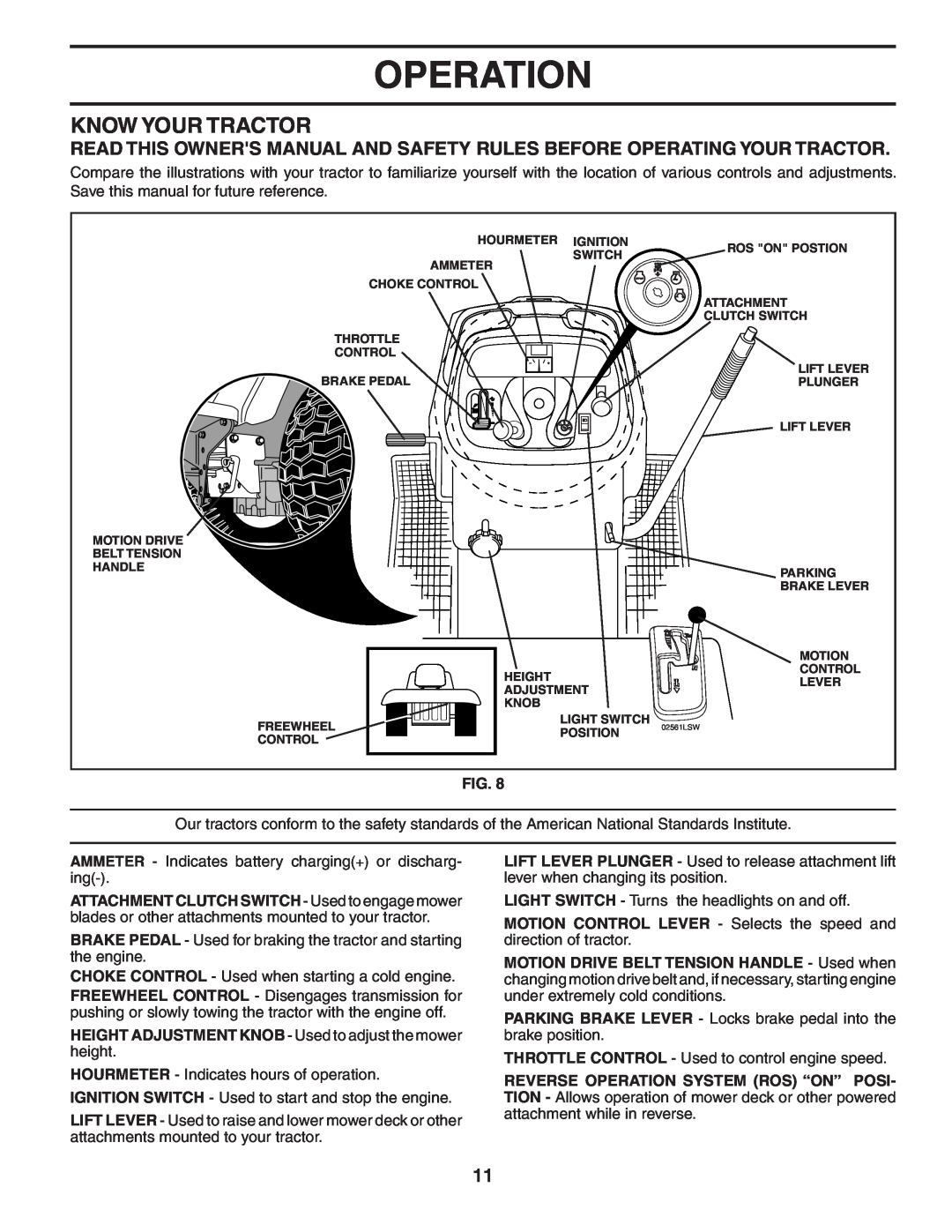 Poulan PBGT27H54 manual Know Your Tractor, Operation 