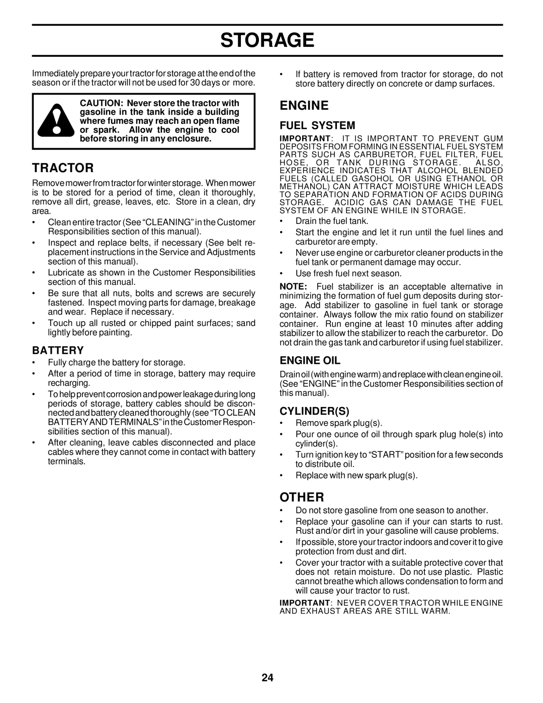 Poulan PC14542B owner manual Storage, Other, Fuel System, Engine OIL, Cylinders 