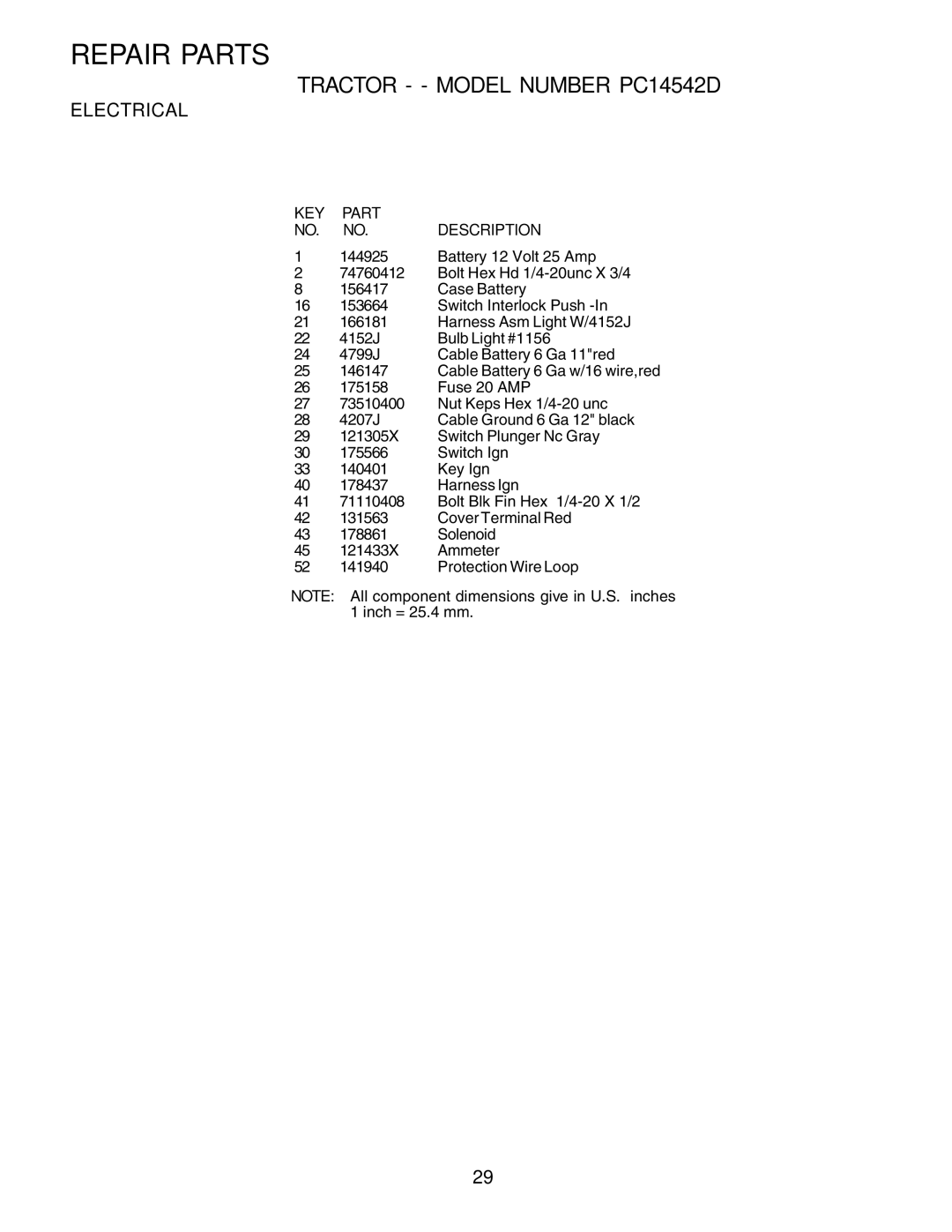 Poulan PC14542D owner manual KEY Part NO. NO. Description 