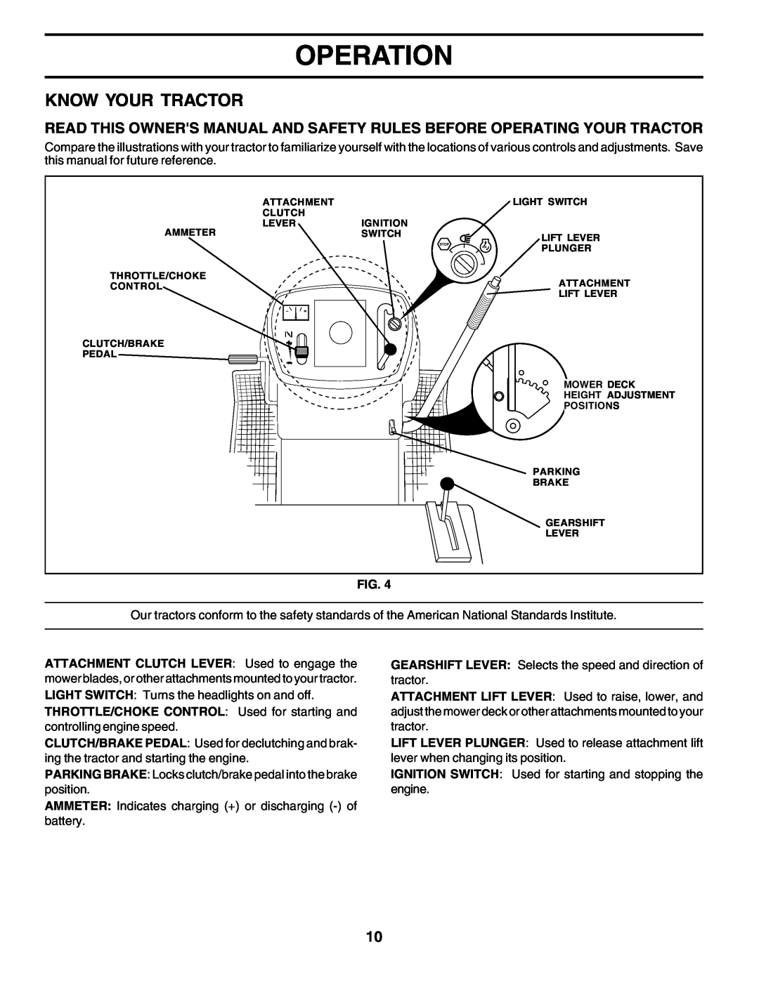 Poulan PC14542D owner manual Know Your Tractor, Operation 