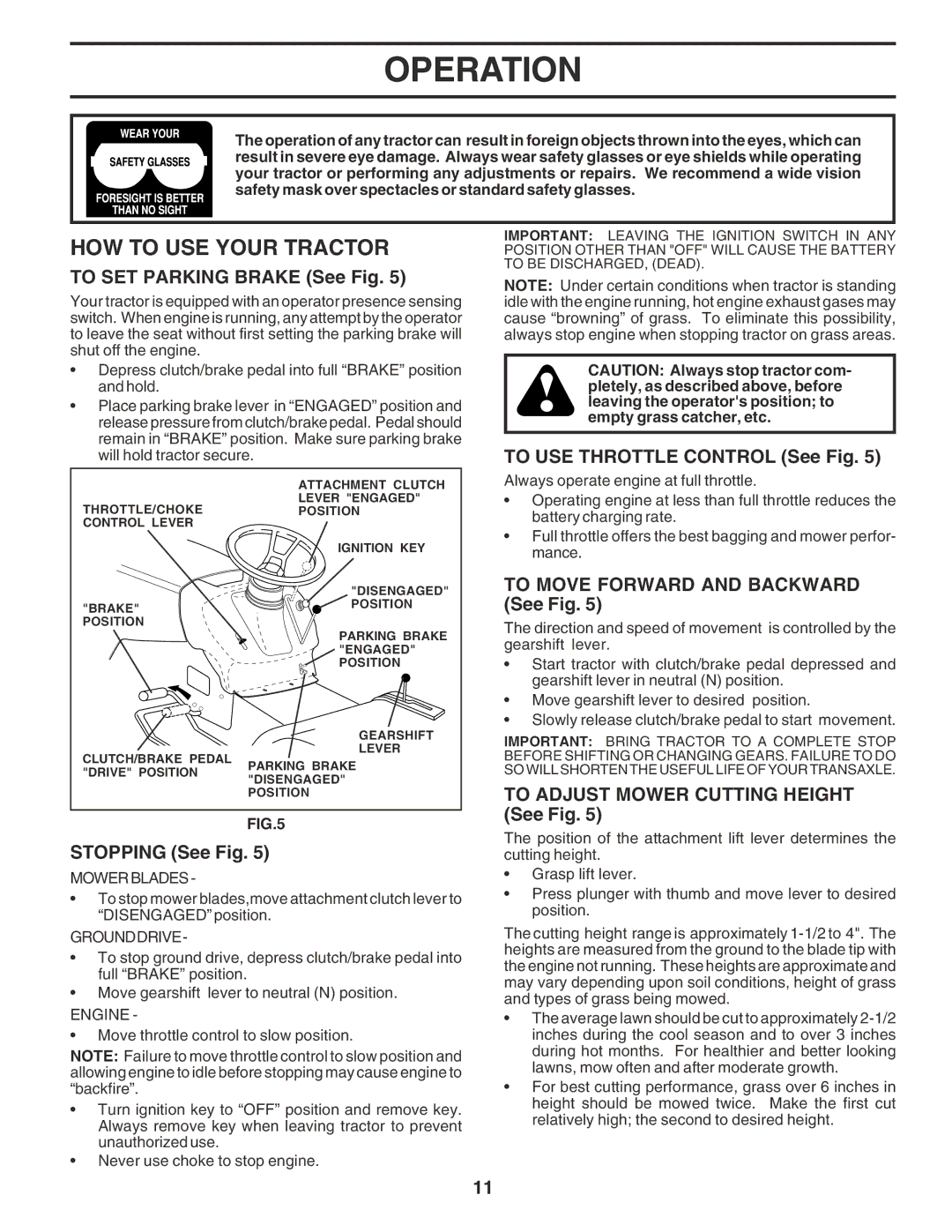 Poulan PC1538A manual HOW to USE Your Tractor 