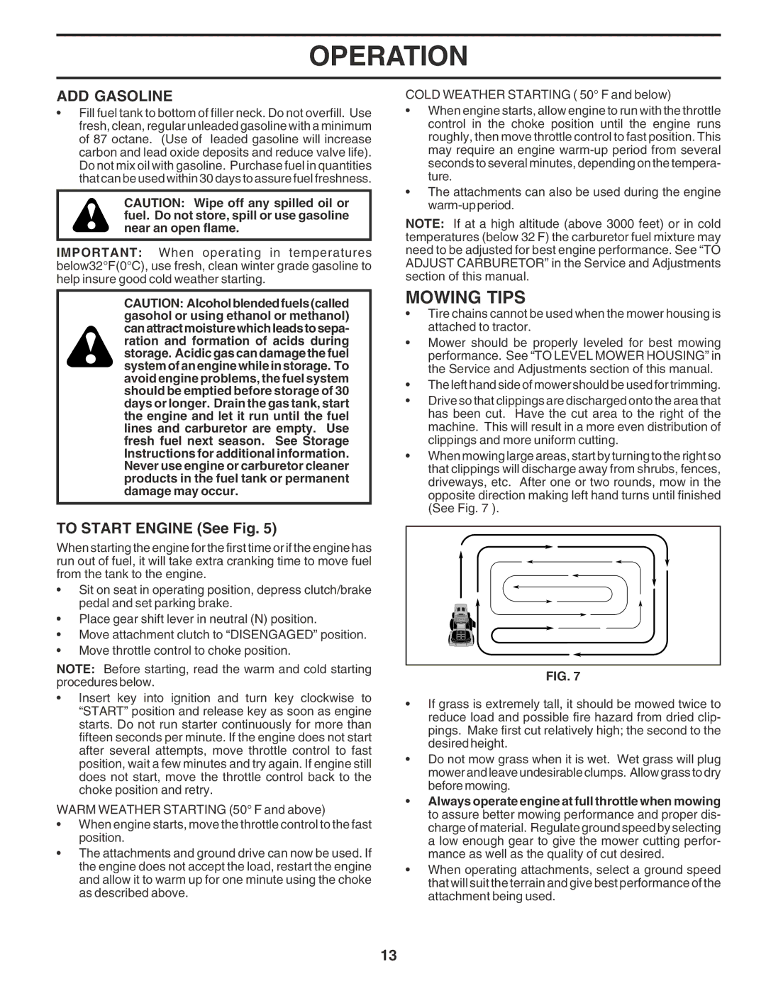 Poulan PC1538A manual Mowing Tips, ADD Gasoline, To Start Engine See Fig 