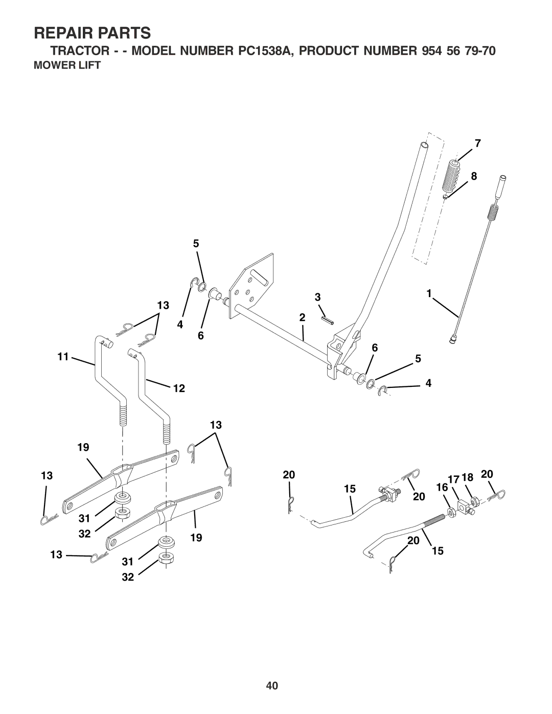 Poulan PC1538A manual Mower Lift 