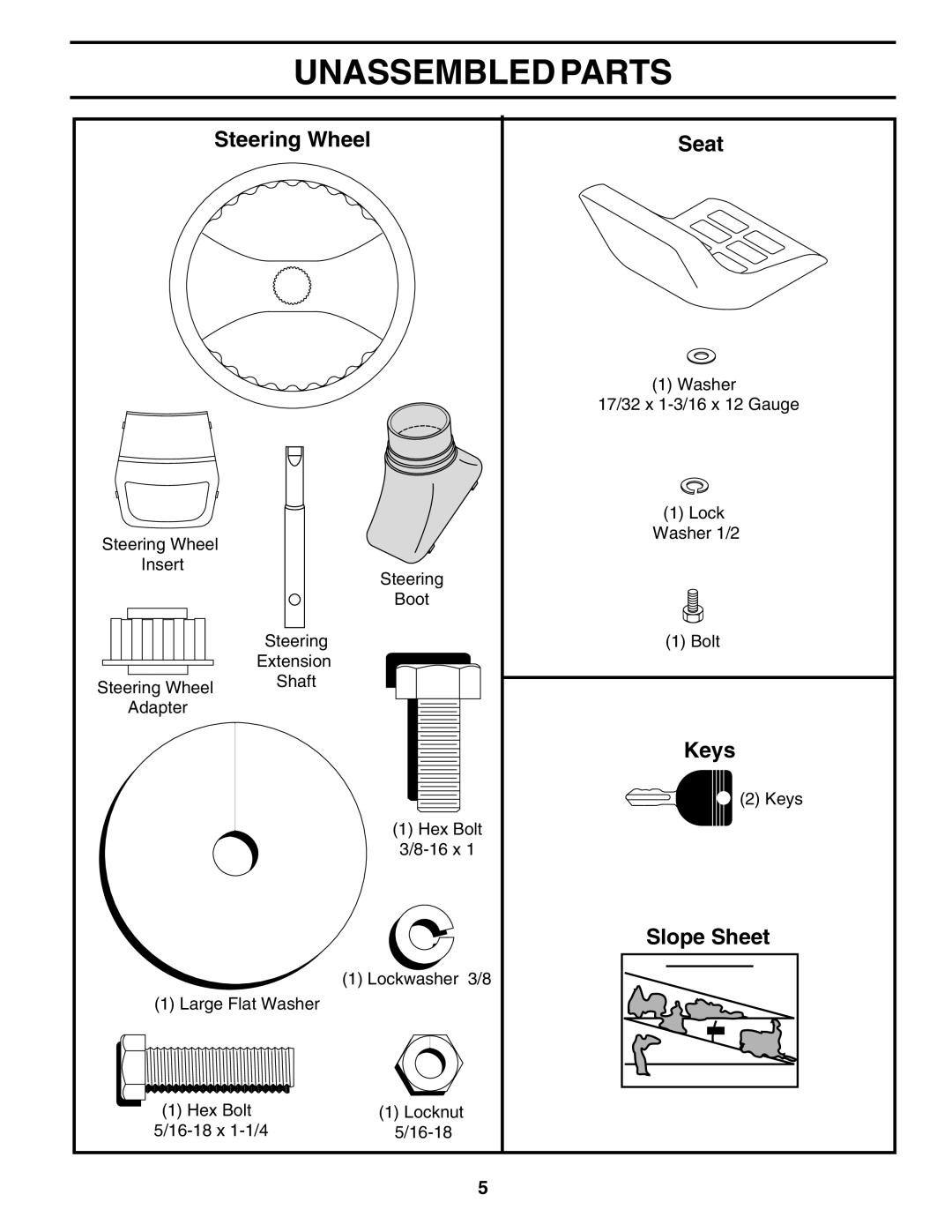 Poulan PC1538A manual Unassembled Parts, Steering Wheel 