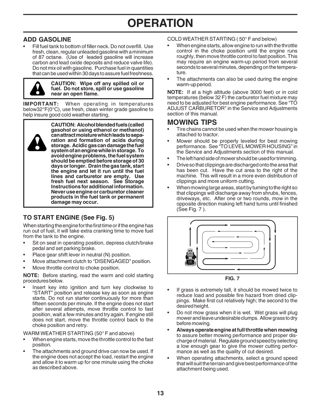 Poulan PC1538B manual Mowing Tips, ADD Gasoline, To Start Engine See Fig 