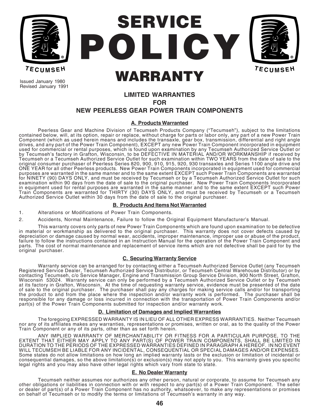 Poulan PC1538B manual Policy 